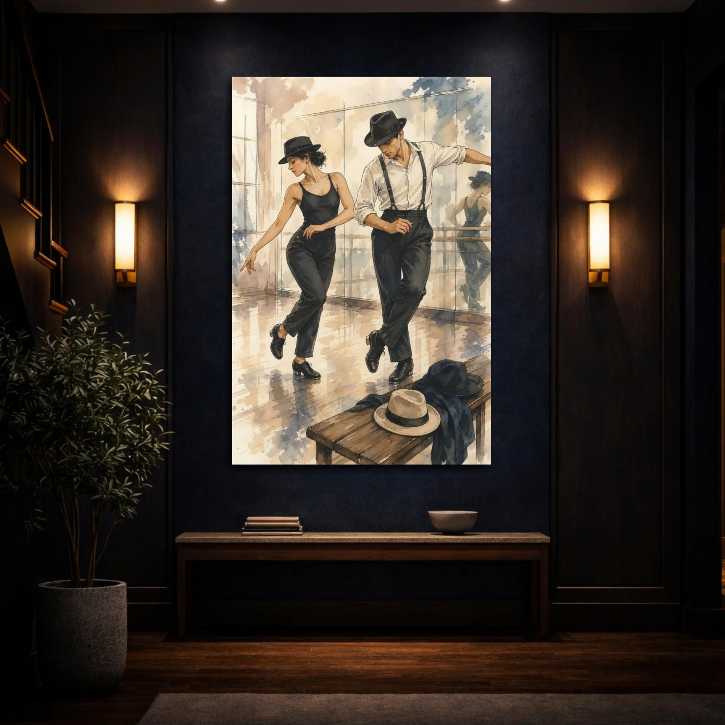 Vintage Dancers Canvas Print – Living Room, Above Console Table 20×30 inch (50×75 cm) - Vertical / 1.25 inch (3 cm)