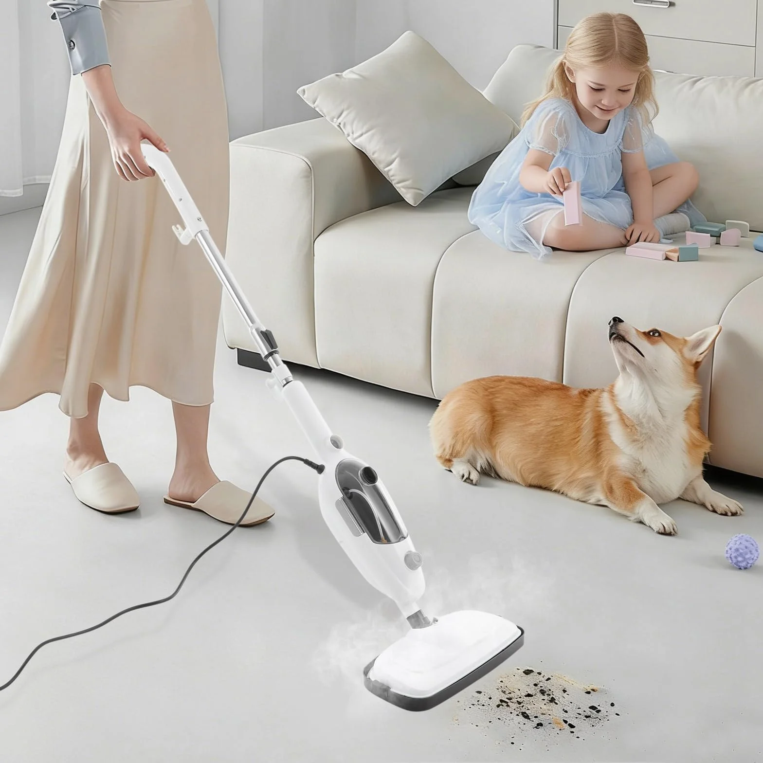 Ręczny odkurzacz parowy 1300 W Steam Cleaner do podłogi, okien, kuchni | Myjka parowa z parą 100°C, zbiornik na wodę o pojemności 450 ml i wszechstronne akcesoria do łazienki, podłogi i tapicerki