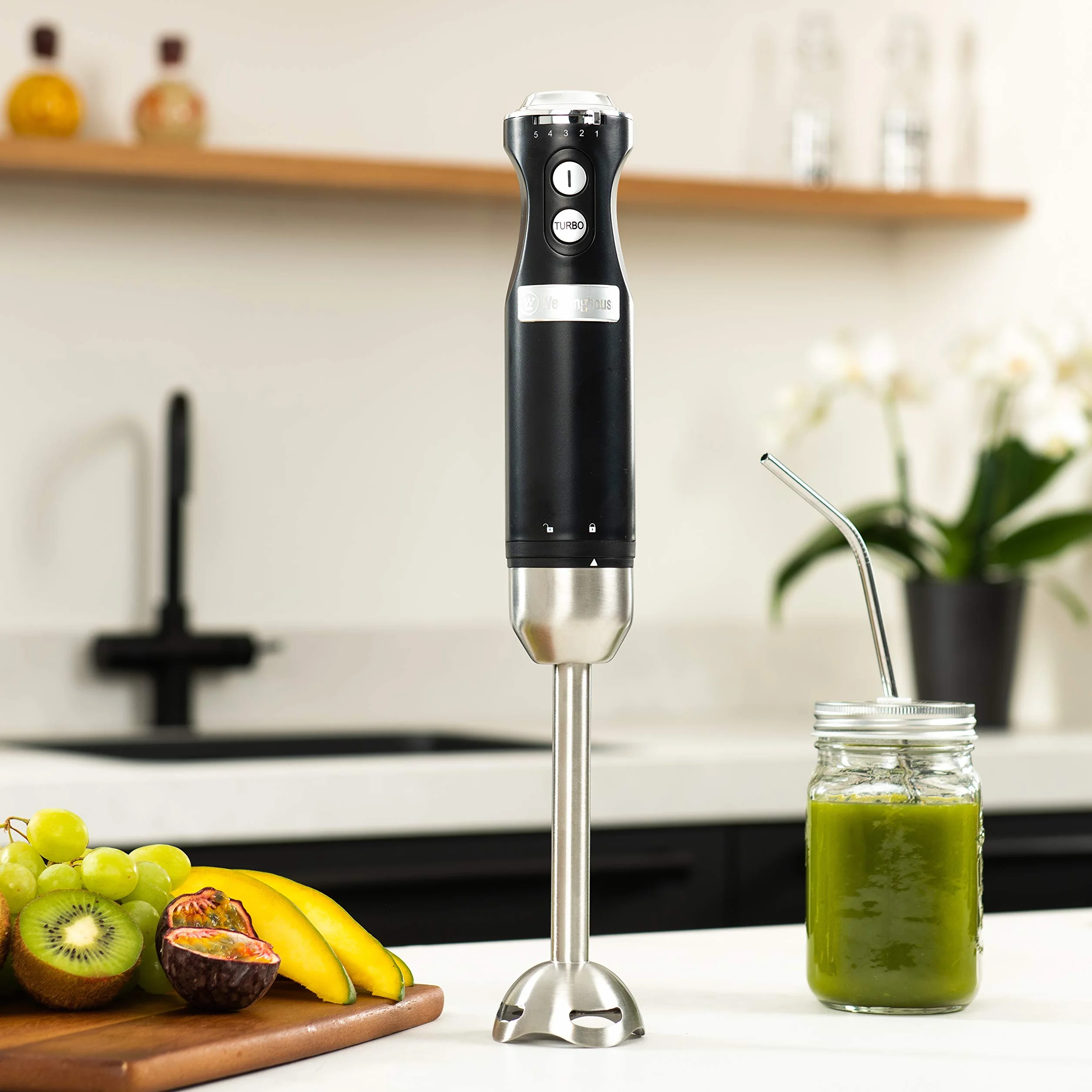 Westinghouse Retroline zestaw śniadaniowy, czarny, toster, blender ręczny i czajnik, 1,7 l i filtr wapienny, czterolistny toster z nasadką na bułki, blender ręczny z 4 stopniami prędkości