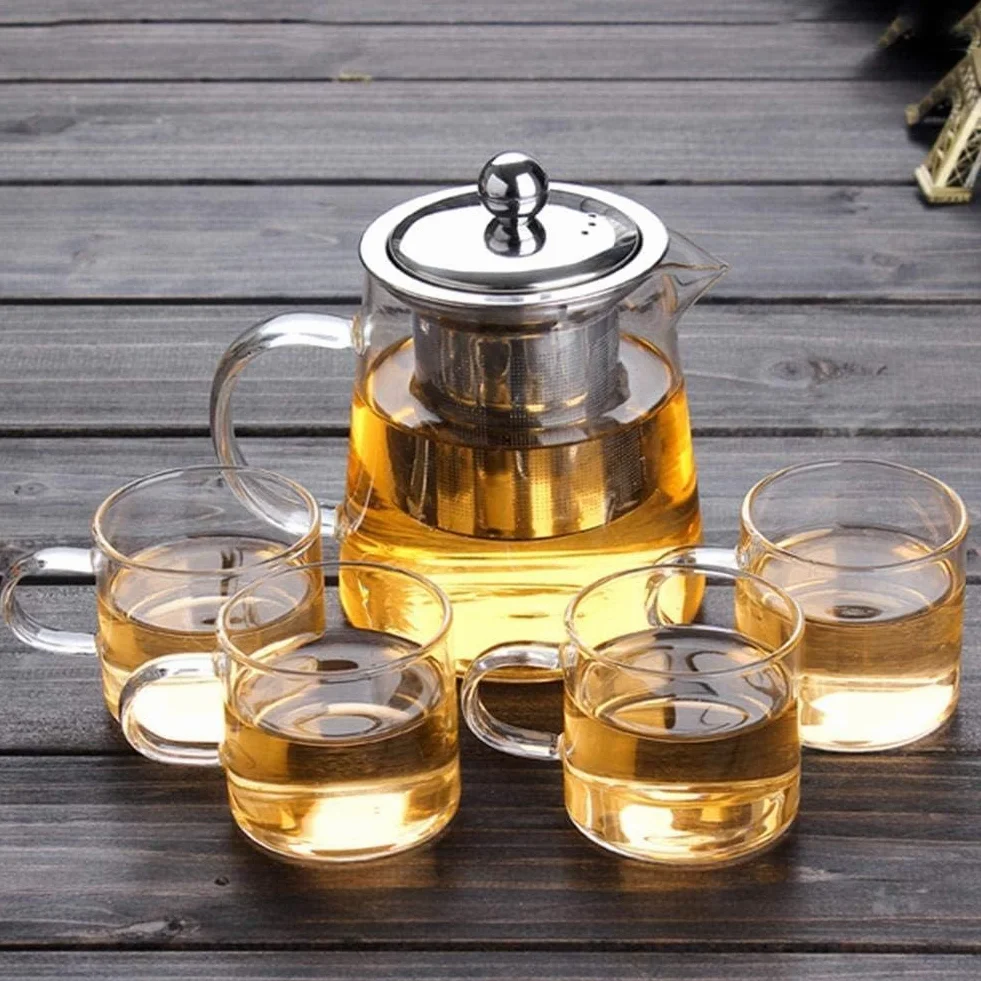 Kreatywny dzbanek do herbaty, szklany dzbanek do herbaty, z odpornym na wysokie temperatury filtrem ze stali nierdzewnej, idealny do herbaty i kawy (750 ml)