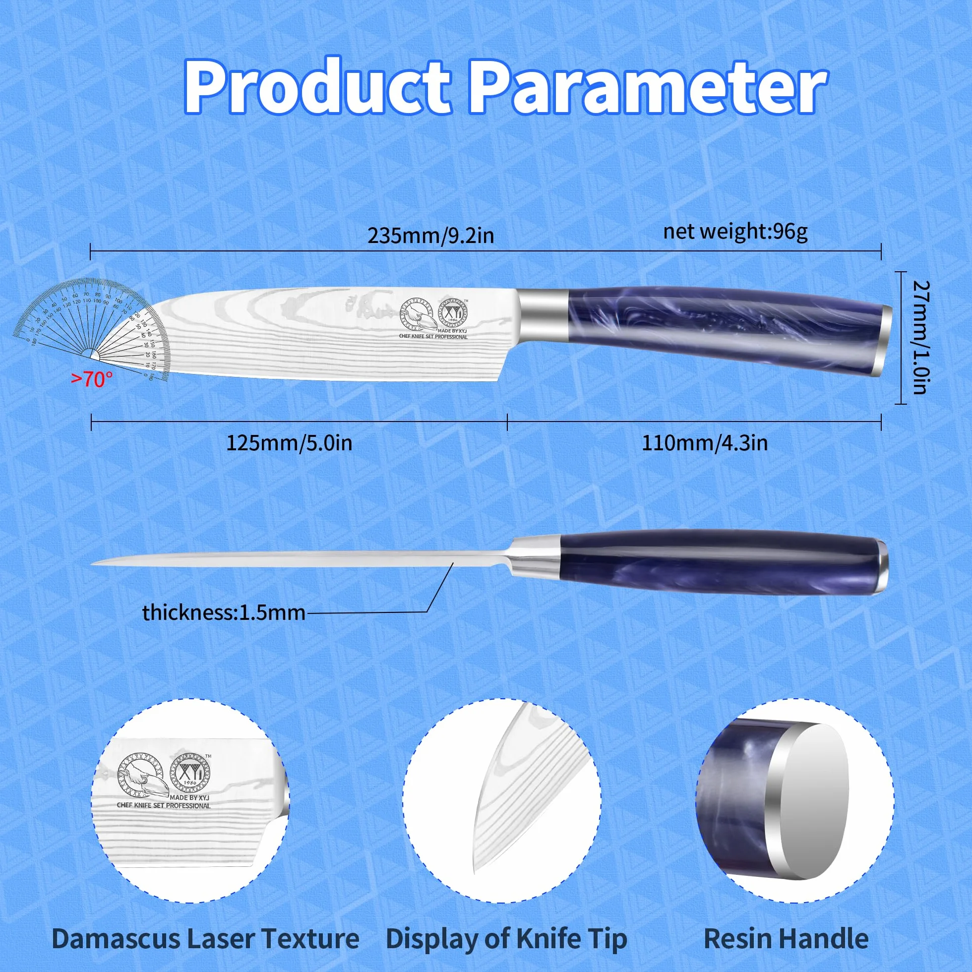 XYJ Professional Kitchen Knife,Stainless Steel Japanese Santoku Knife 5 Inch,Laser Damacus Pattern,Cleaver,Meat Knife for Kitchen Outdoor Camping BBQ,Knife With Cover