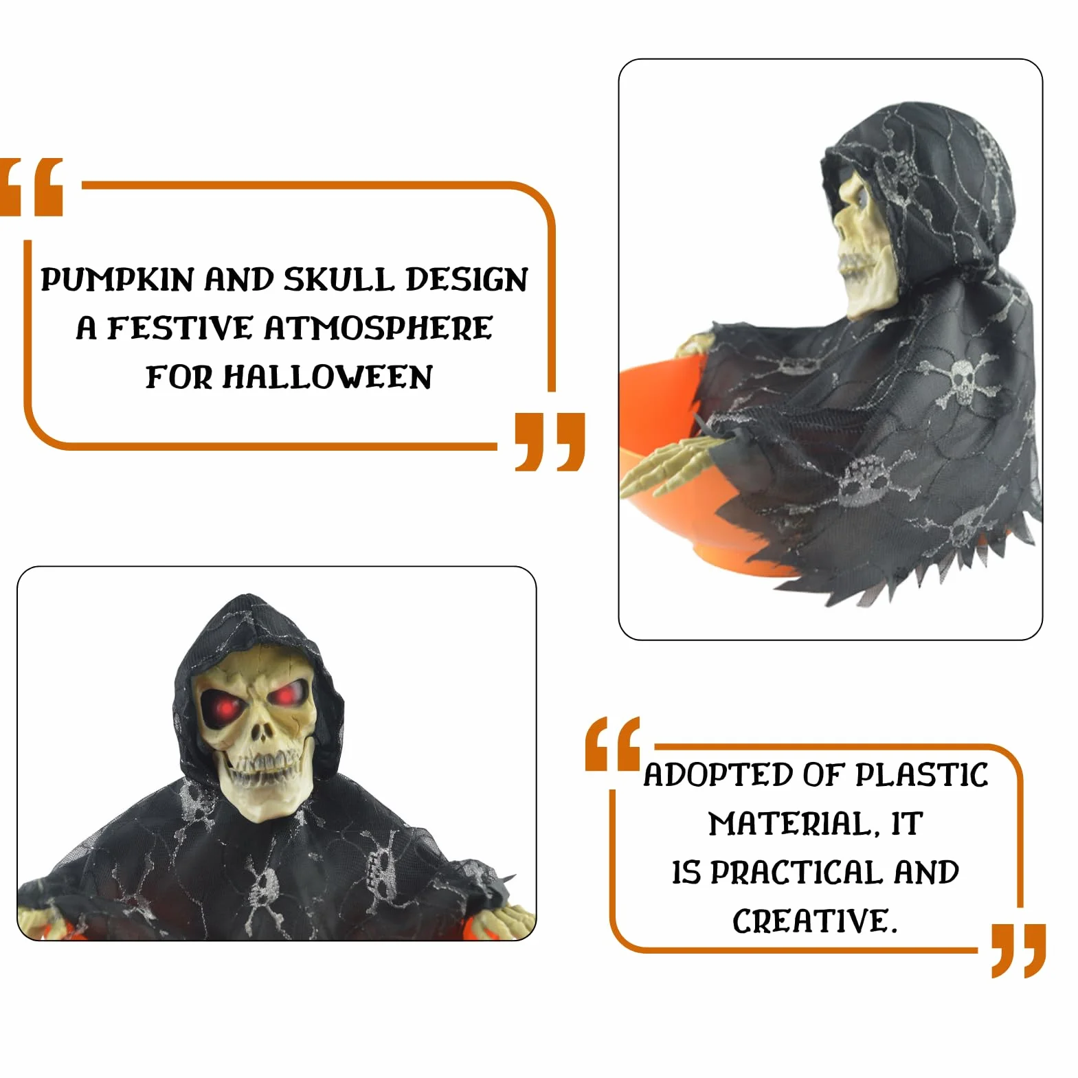 Halloweenowa Miska na Cukierki, Uchwyt na Cukierki na Halloween Animowany Szkielet Elektryczny świecący Duch Czaszka Miska na Cukierki z Czerwonymi Oczami i Przerażającym(Pomarańczowy)