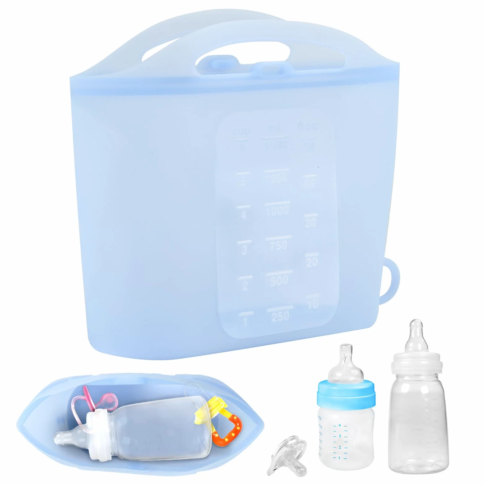 1,5 L Torby do Sterylizatora do Laktatora, Wielokrotnego Użytku Torby do Sterylizacji Butelek dla Niemowląt Silikonowa Torba do Sterylizatora Mikrofalowego Niezbędne dla Mamy (Niebieski)