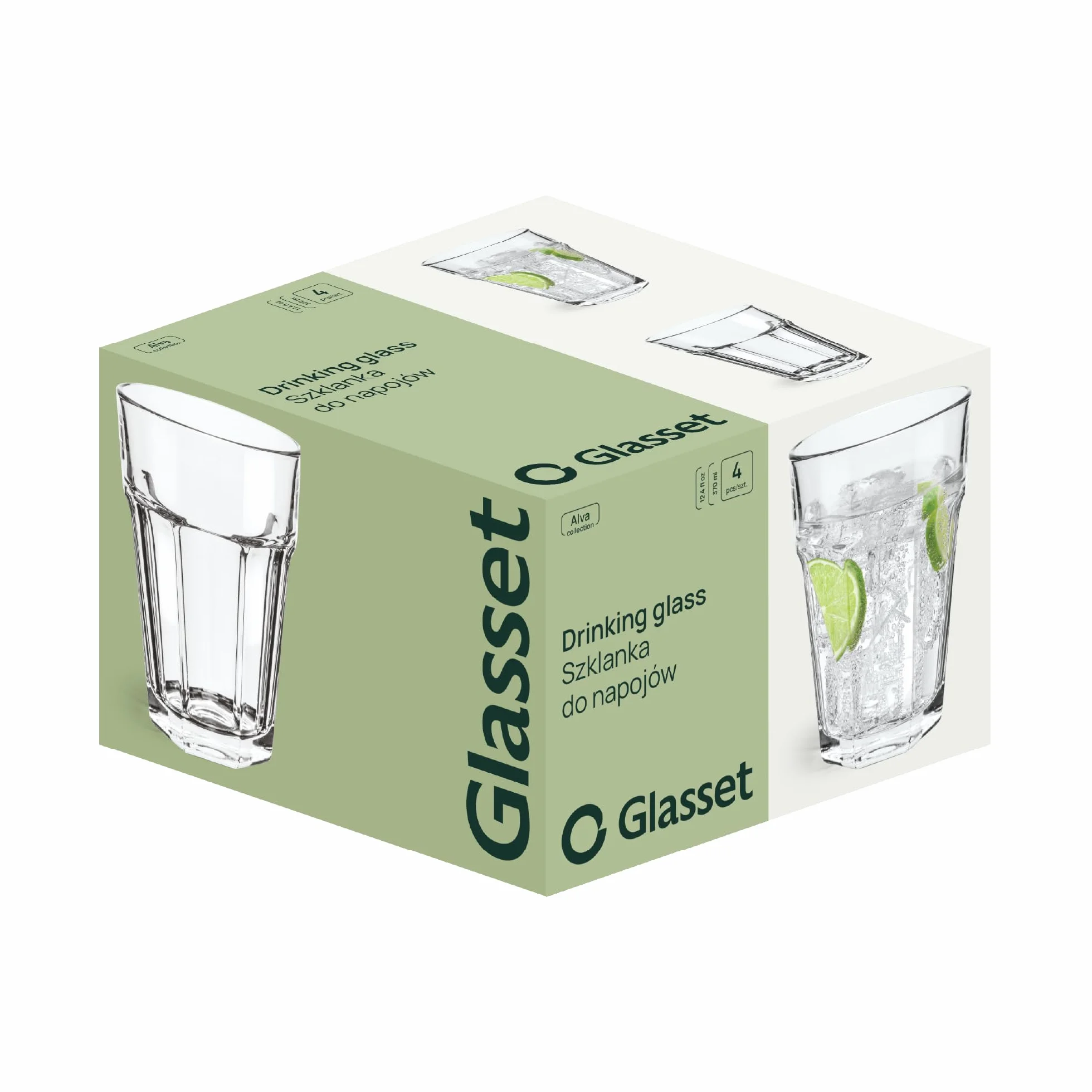 Zestaw 4 szklanek do długich napojów, 425 ml, szklanki do kawy mrożonej, latte macchiato, szklanki do wody Caipirinha, nadają się do mycia w zmywarce, kolekcja Alva