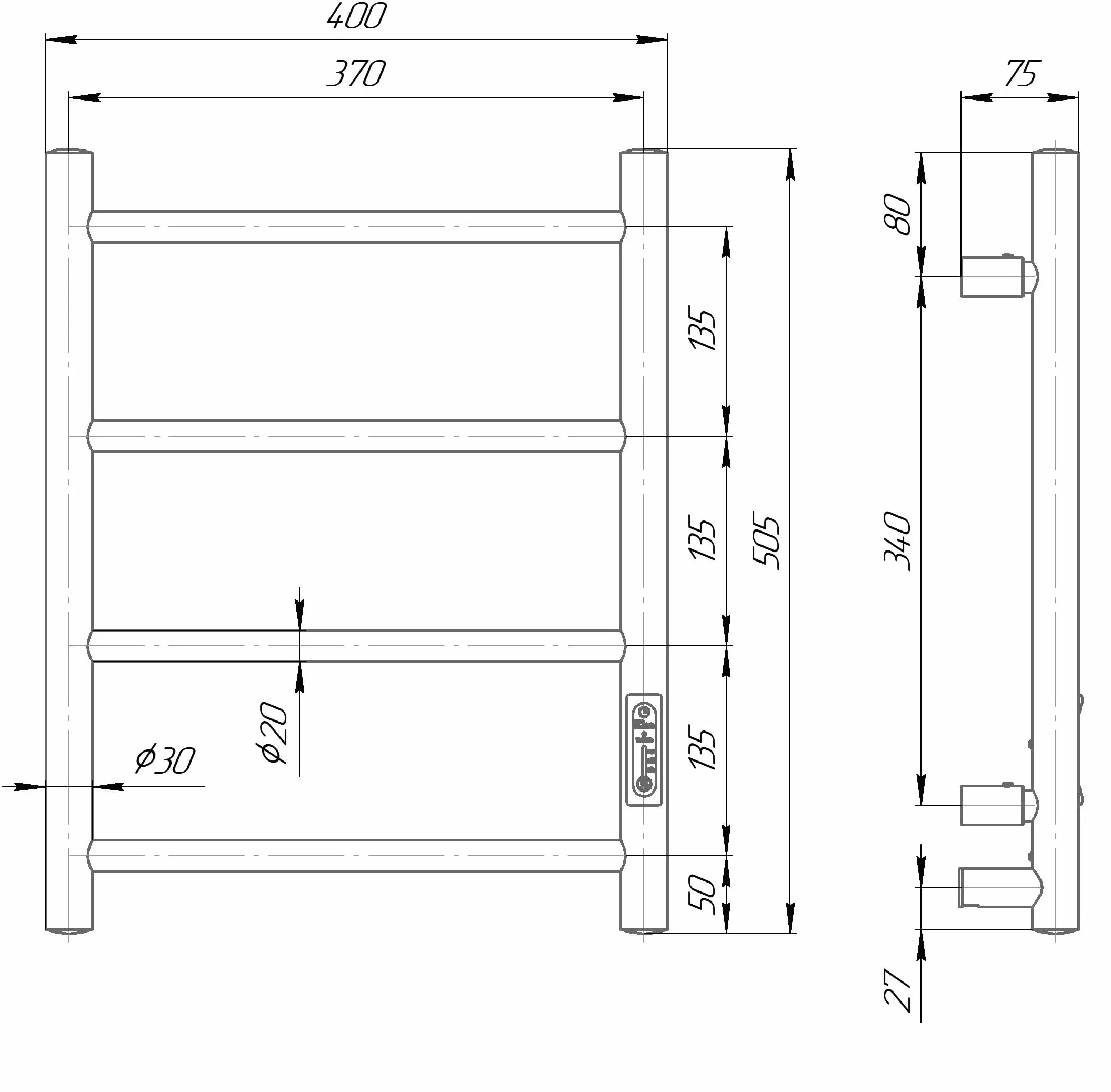 Złoty grzejnik na ręczniki, 505 x 400 mm, stal nierdzewna 304, elektryczny 35 W, montaż na ścianie, IP44, luksus i komfort
