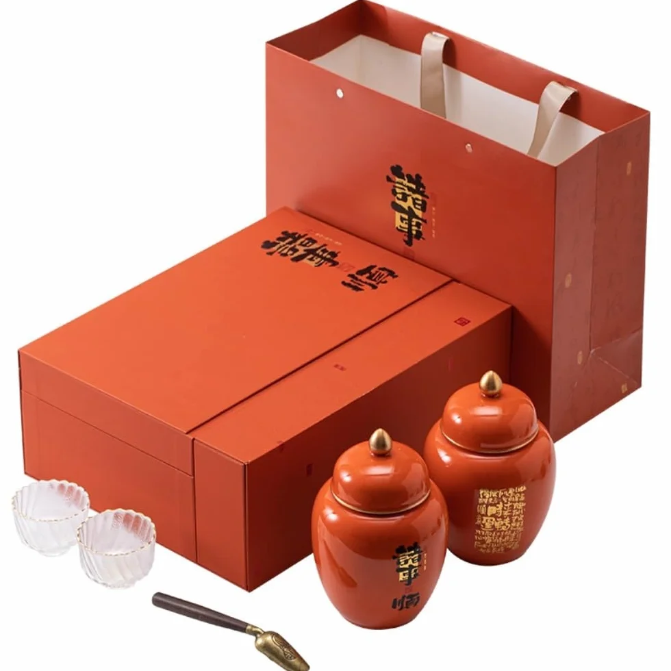Pojemnik na herbatę i organizery do herbaty, ceramiczny słoik do przechowywania luźnej herbaty, kreatywny ze szklanym kubkiem i łyżeczką do herbaty, chiński zestaw do herbaty, pojemnik na herbatę (A)