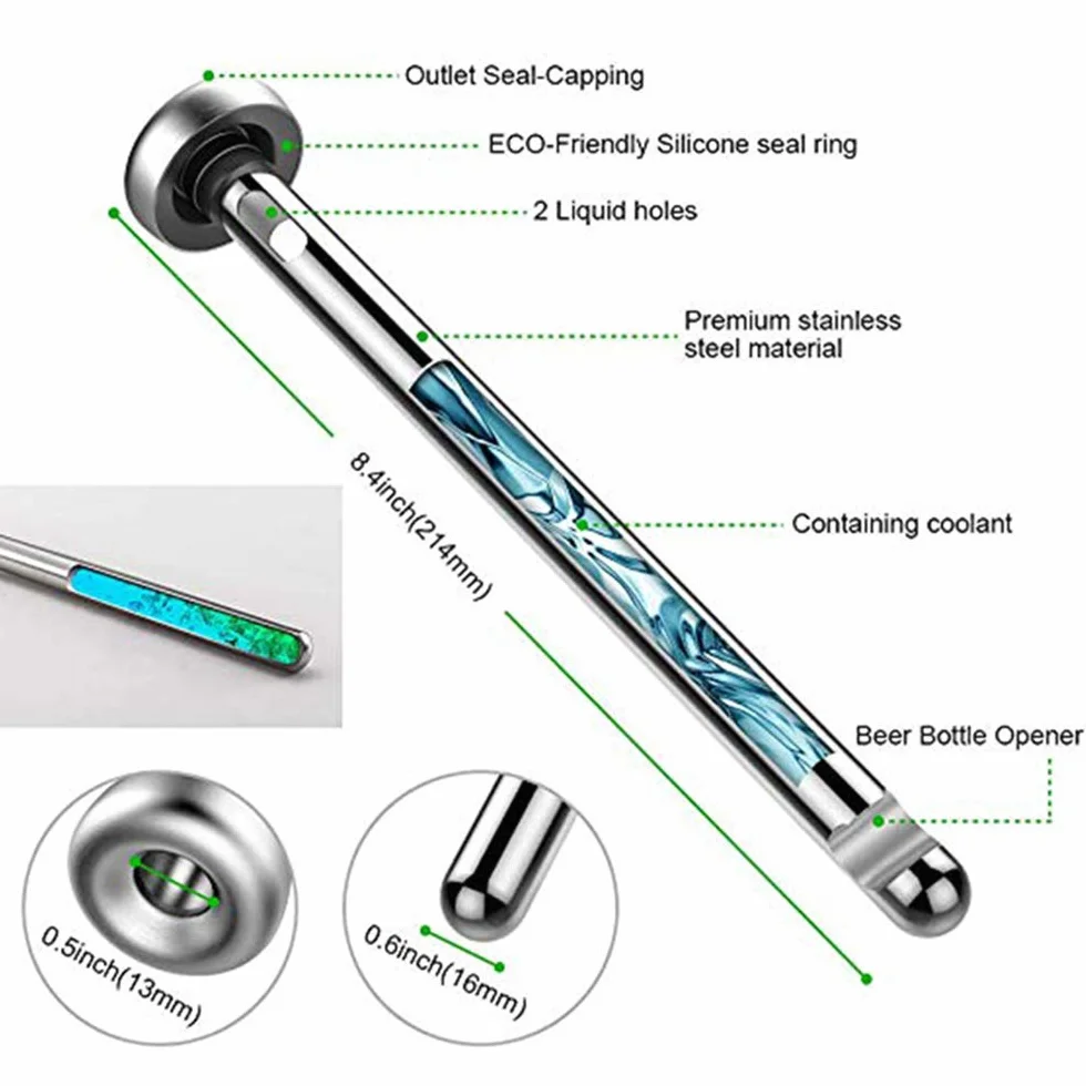 Chłodziarka do piwa ze stali nierdzewnej Stick Drink Bottle Rod Instant Portable Cooling Sticks Merrday ze stali nierdzewnej kubek do warzenia piwa brzeczka Chiller do domu, basenu, plaży i grilla