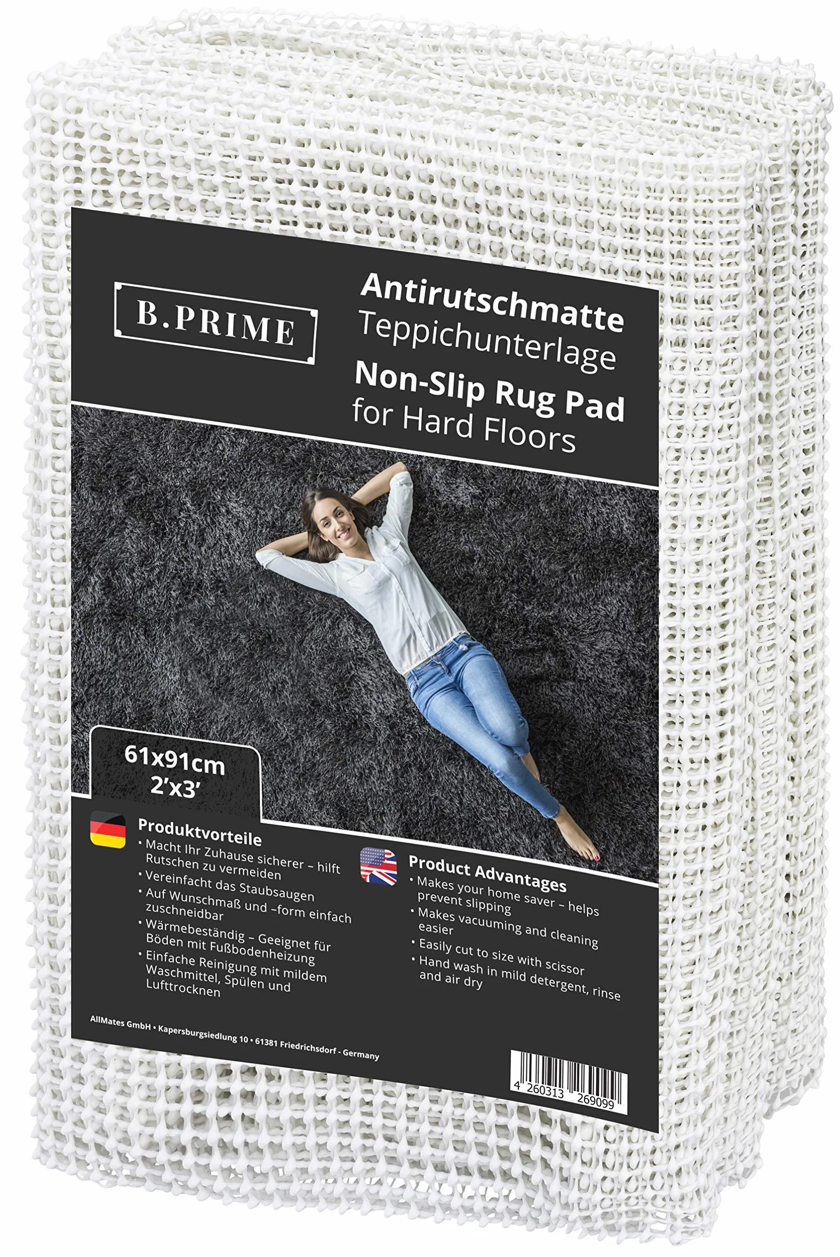 B.PRIME – mata antypoślizgowa Universal 61 x 91 cm – podkładka pod dywan – zapobiega ślizganiu się dywanu – stoper