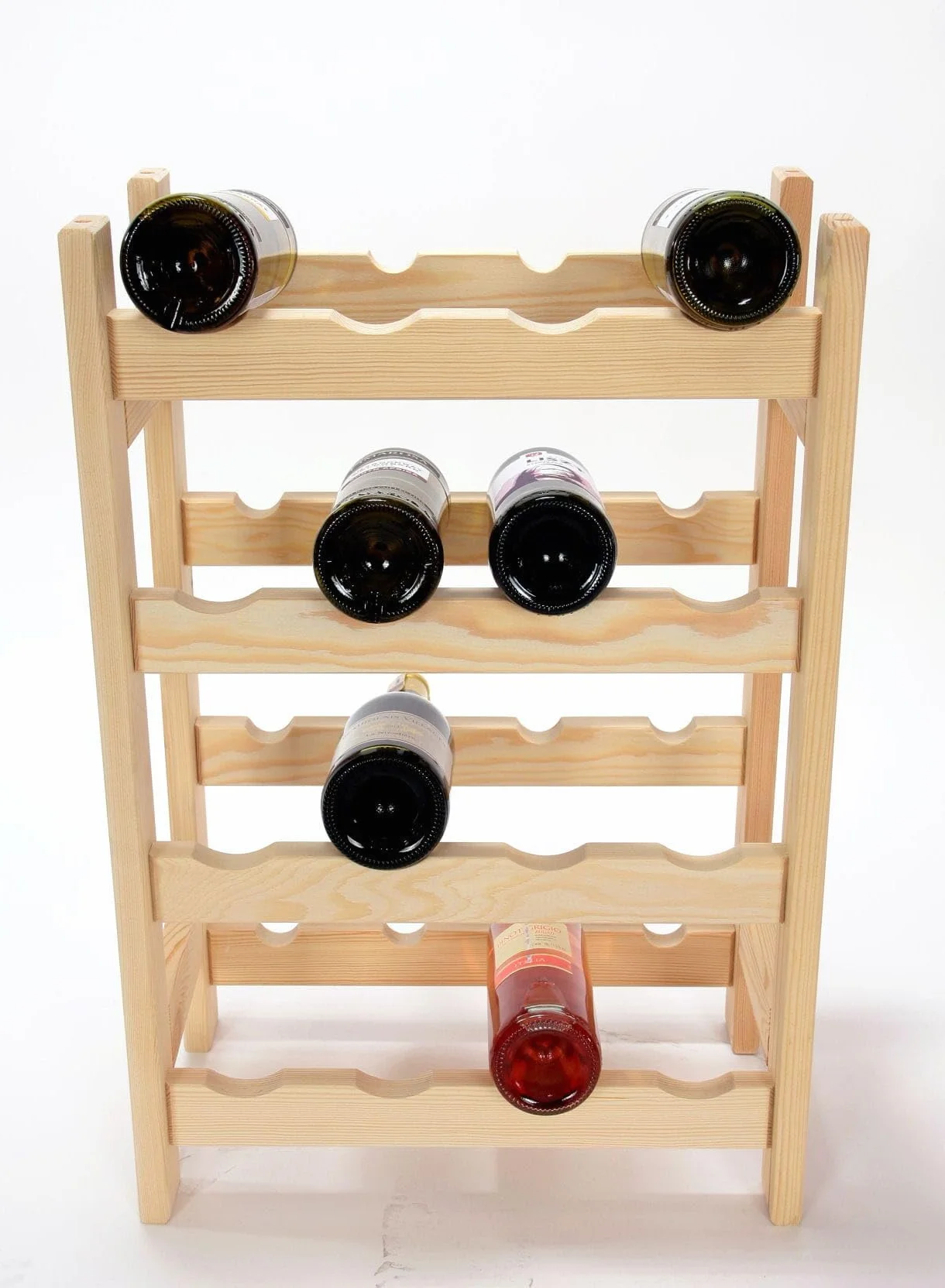 Drewniany regał na wino, stojak na butelki do 42 butelek, lite drewno sosnowe (do 16 butelek: 60 x 44 x 25 cm)