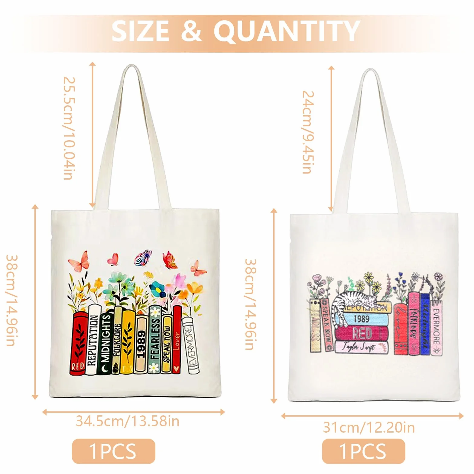 2 sztuki The Tote Bag, torba jutowa z nadrukiem, torba na zakupy w 2 rozmiarach, nadrukowany worek materiałowy w 2 rodzajach, składana torba na zakupy dla kobiet, torba bawełniana, torba