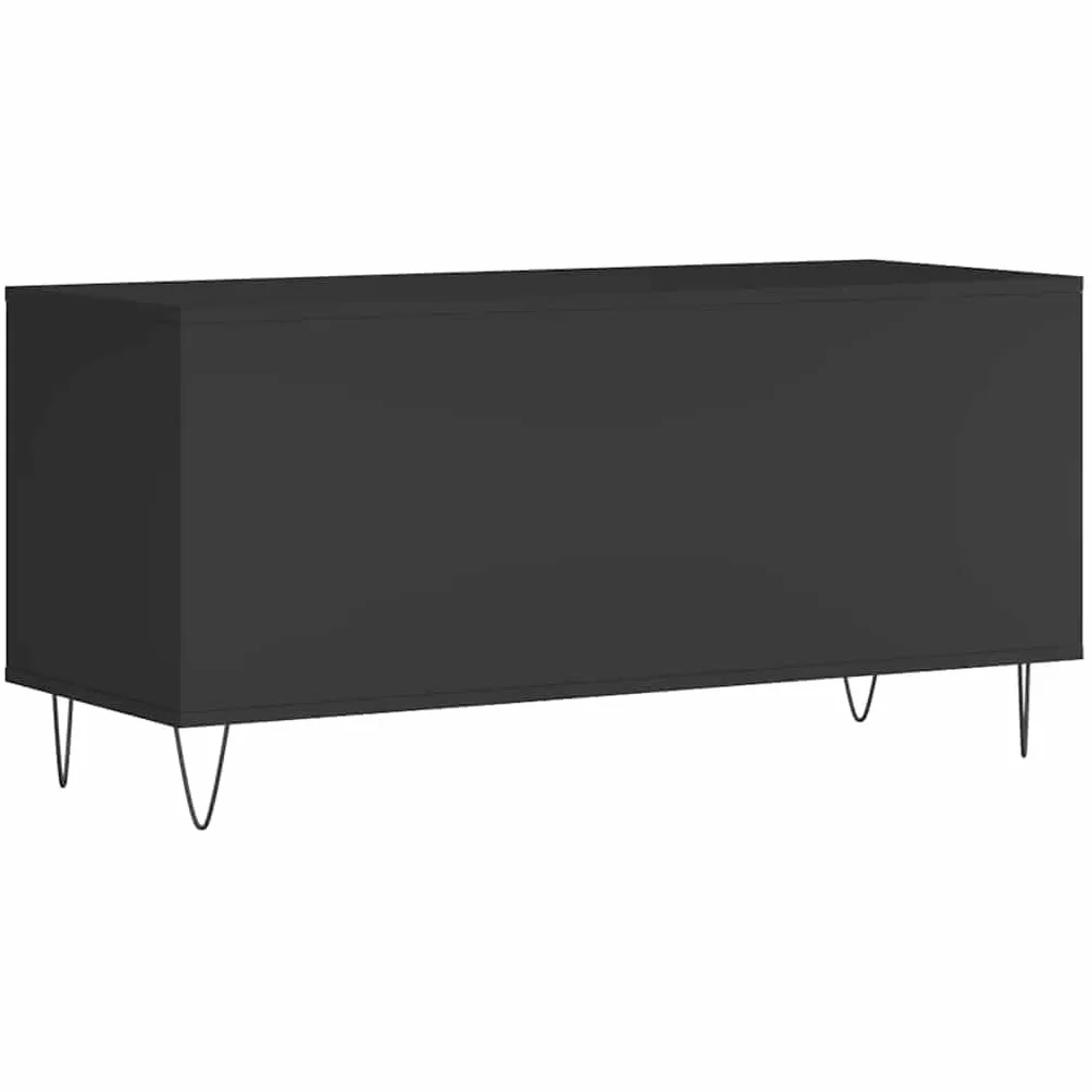 Hothingwell Szafka na płyty winylowe, czarna, 100 x 38 x 48 cm, z drewna inżynierskiego, szafka do przechowywania płyt winylowych z wytrzymałym blatem i żelaznymi nogami