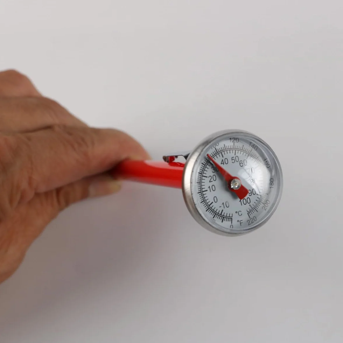 Termometr do kawy i mleka do pomiaru temperatury mleka, kawy, pieczenia, herbaty i żywności - sonda ze stali nierdzewnej z wyświetlaczem LCD, od -10 do 110°C/od 0 do 220°C