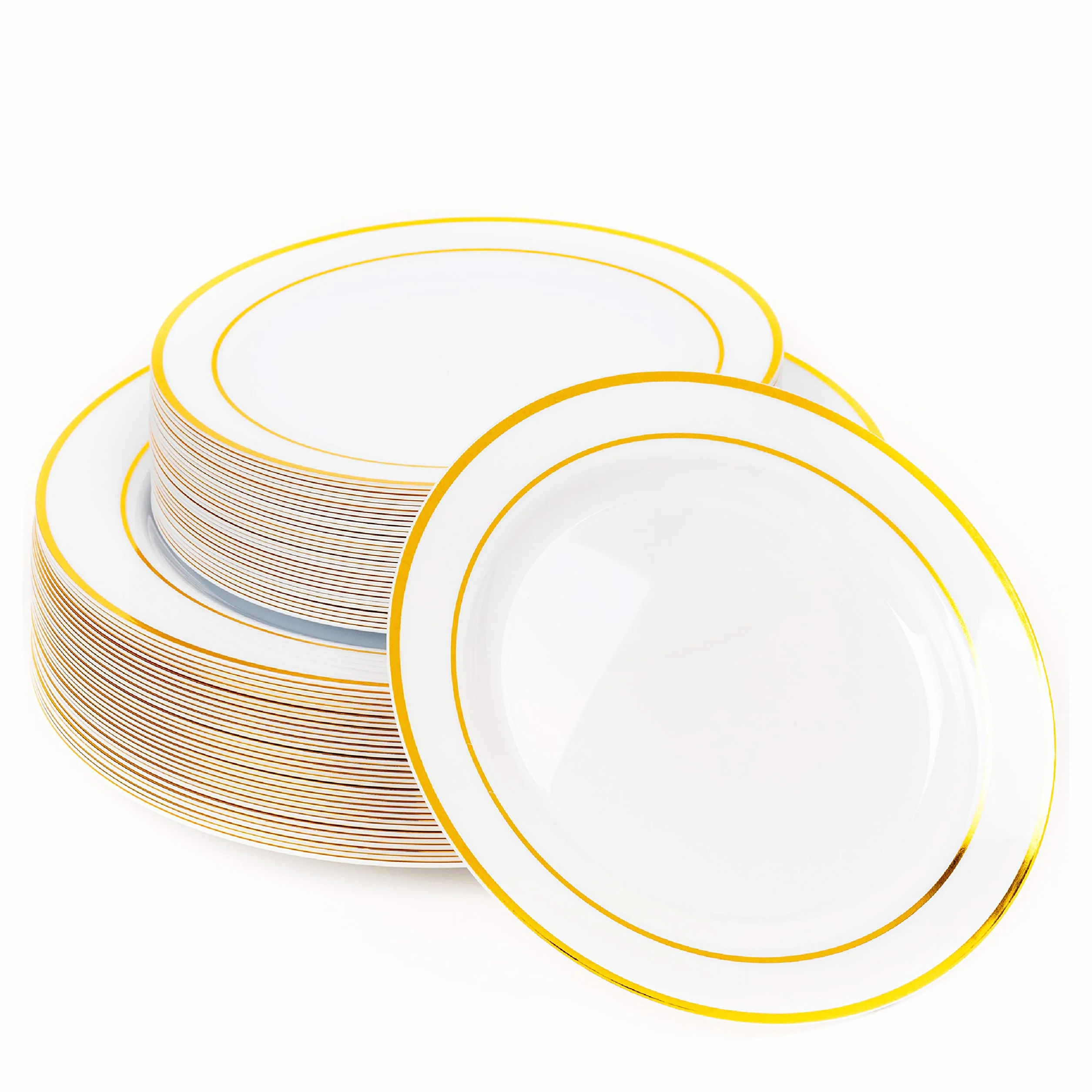 MATANA 60 Białych Talerzy Plastikowych z Złotym Brzegiem (2 Rozmiary: 30 x 26cm, 30 x 19cm) - Eleganckie, Wytrzymałe i Wielokrotnego Użycia - Śluby, Urodziny, Chrzest, Boże Narodzenie, Imprezy
