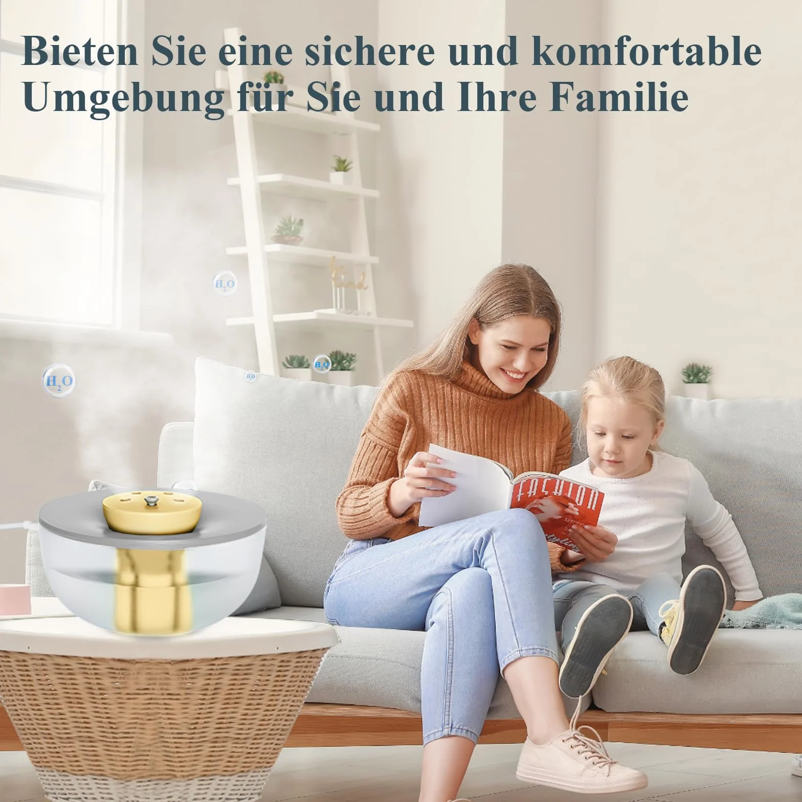 Mini nawilżacz powietrza z oświetleniem, 20 dB, cichy, 6-biegowy, regulowany humidifier, pojemność mgły 300 ml/h, z elementem filtrującym (szary)