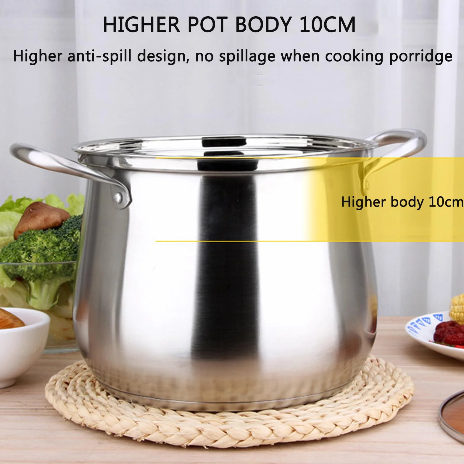 Duży głęboki garnek do gotowania kur ze stali nierdzewnej, garnek do zupy – 26 cm, C