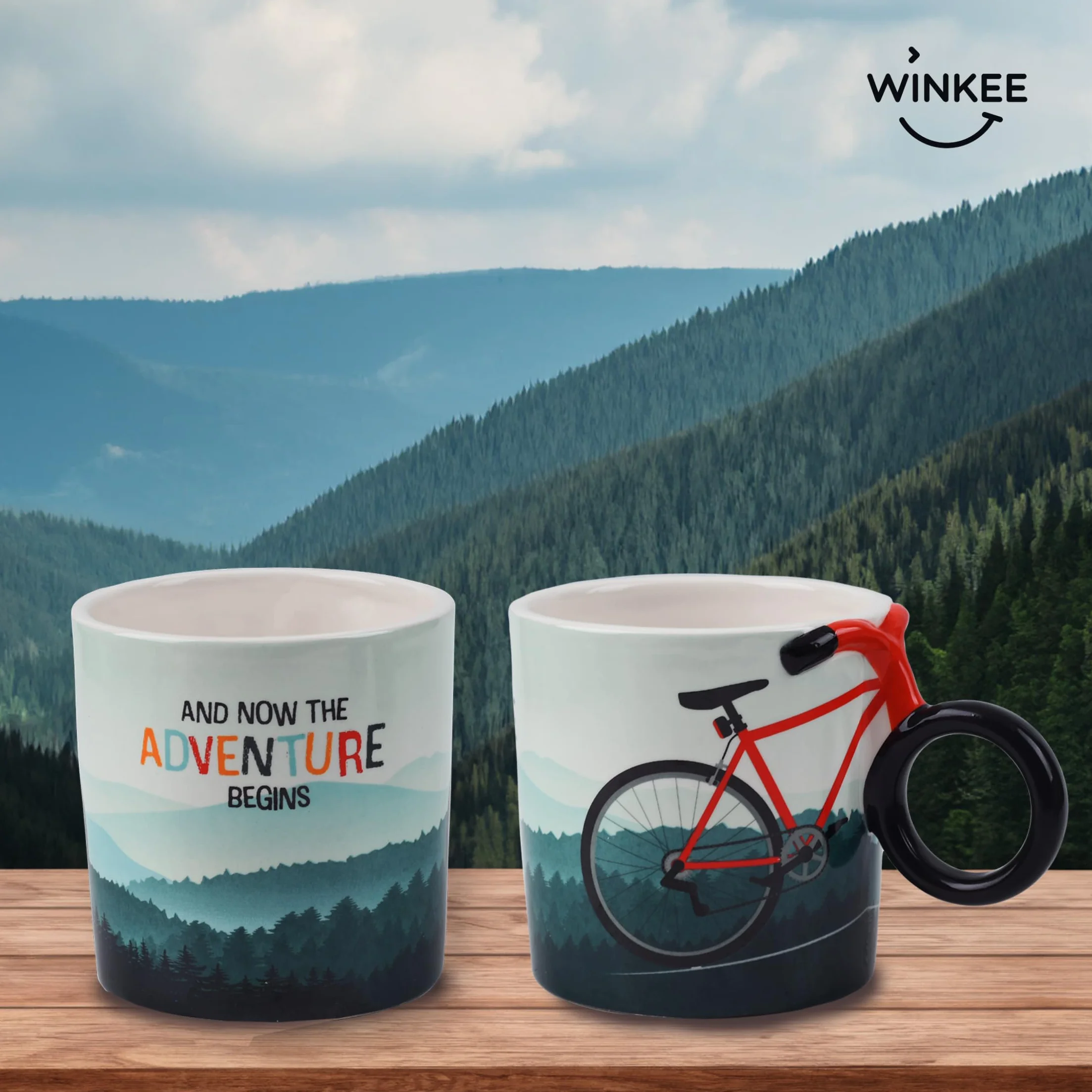 Winkee - Rowerowa filiżanka do kawy - stylowa filiżanka do kawy z uchwytem rowerowym I Rowerowa filiżanka do herbaty I Doskonałe akcesoria rowerowe