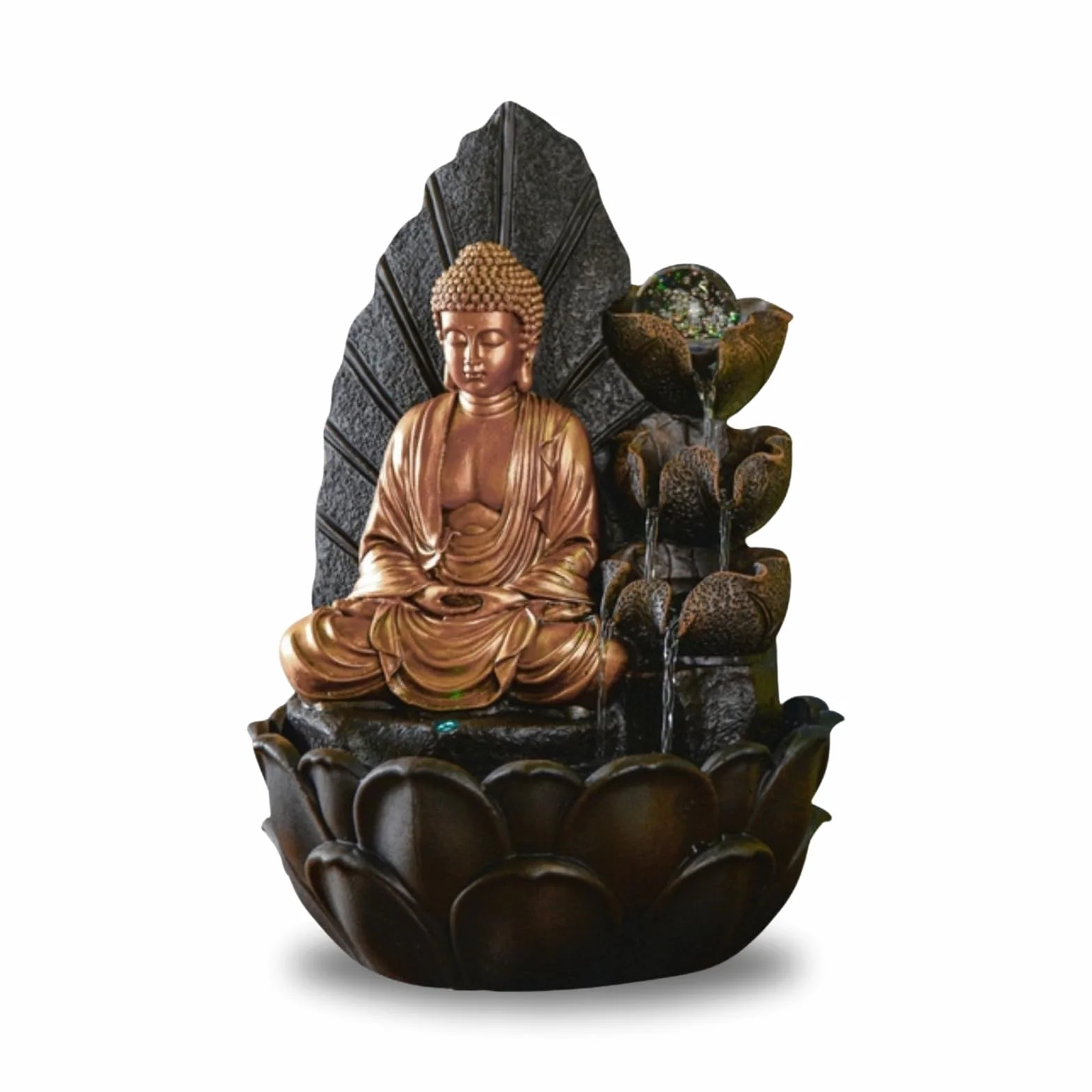 ZEN'LIGHT, Budda Hartha Fontanna, Zen i Feng Shui, oryginalny prezent Budda - wielokolorowe oświetlenie LED, cicha pompa, szer. 27 x szer. 27 x wys. 40 cm