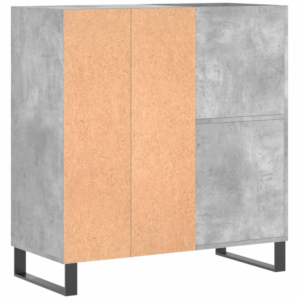 Szafa panelowa, betonowa szara z materiału drewnopochodnego z żelaznymi nogami, 84,5 x 38 x 89 cm, przestronna szafka winylowa na płyty winylowe, stabilny mebel do salonu i kina domowego