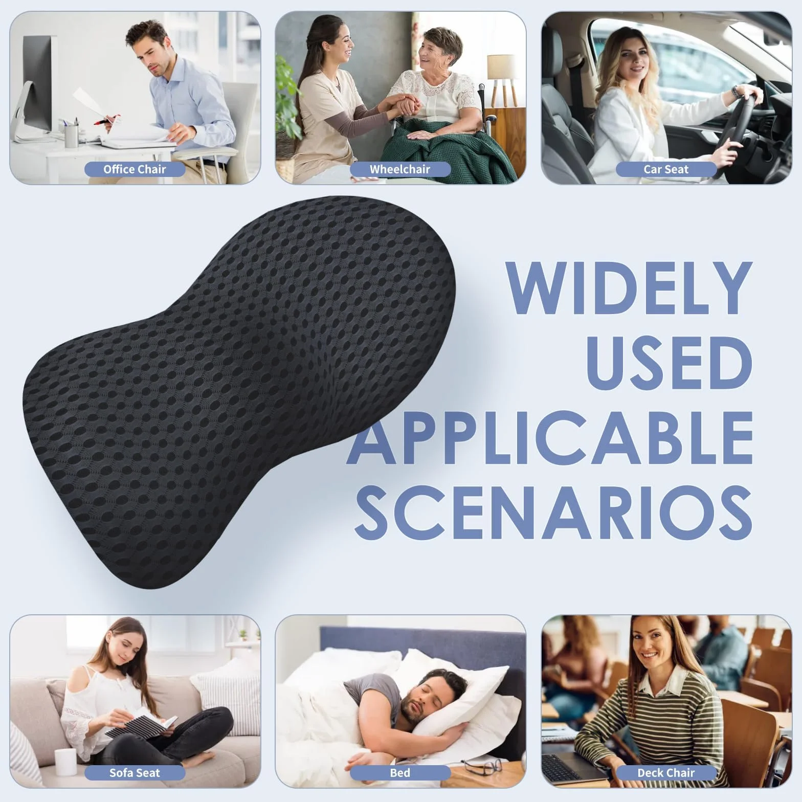 Poduszka lędźwiowa, poduszka lędźwiowa do samochodu i krzesła biurowego, poduszka lędźwiowa z pianki memory na dolne plecy, ergonomiczny design, czarna