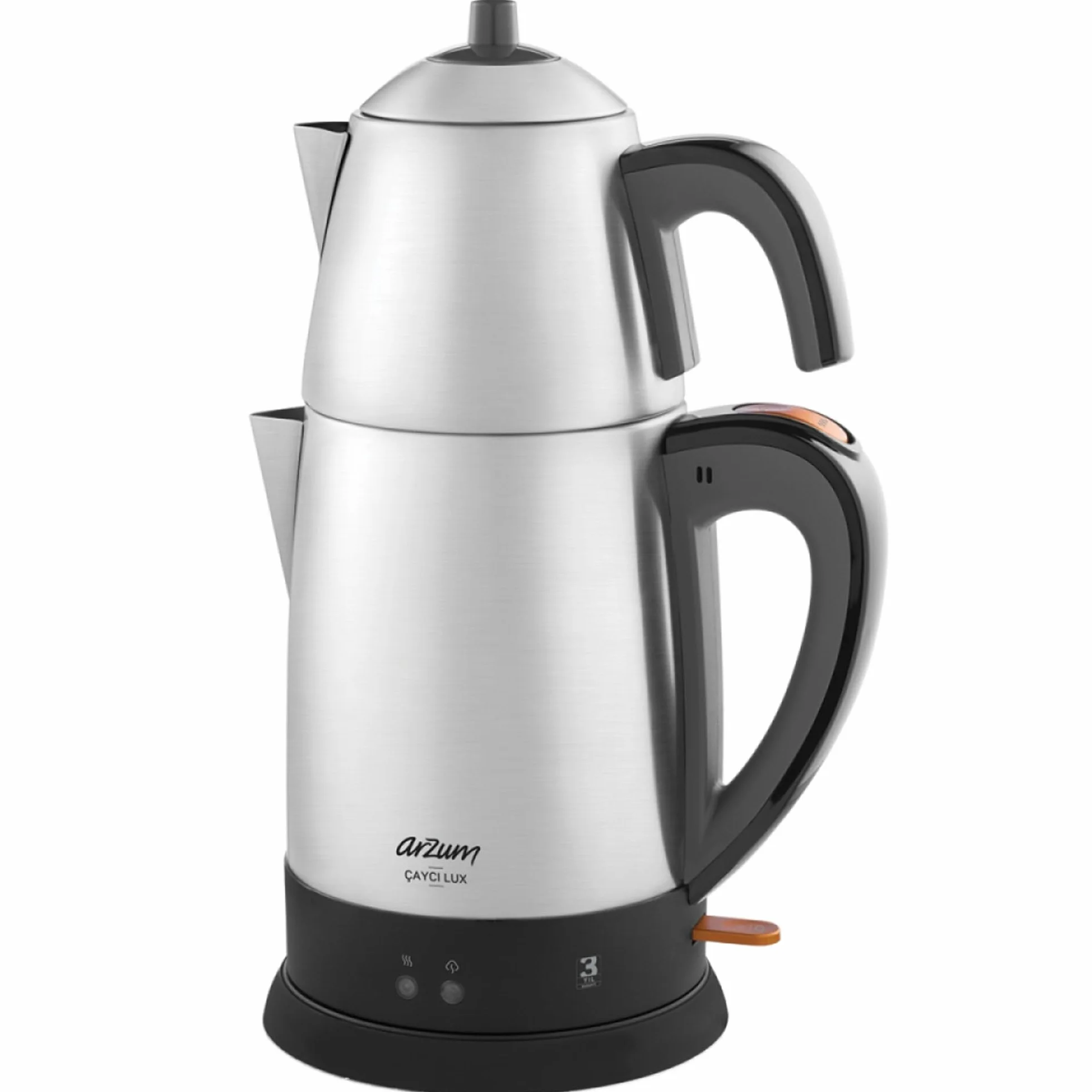 ARZUM Cayci Lux Inox ekspres do herbaty, turecki dzbanek do herbaty, stal nierdzewna, pojemność garnka 0,7 l, pojemność podgrzewacza wody 1,8 l - 1800 W
