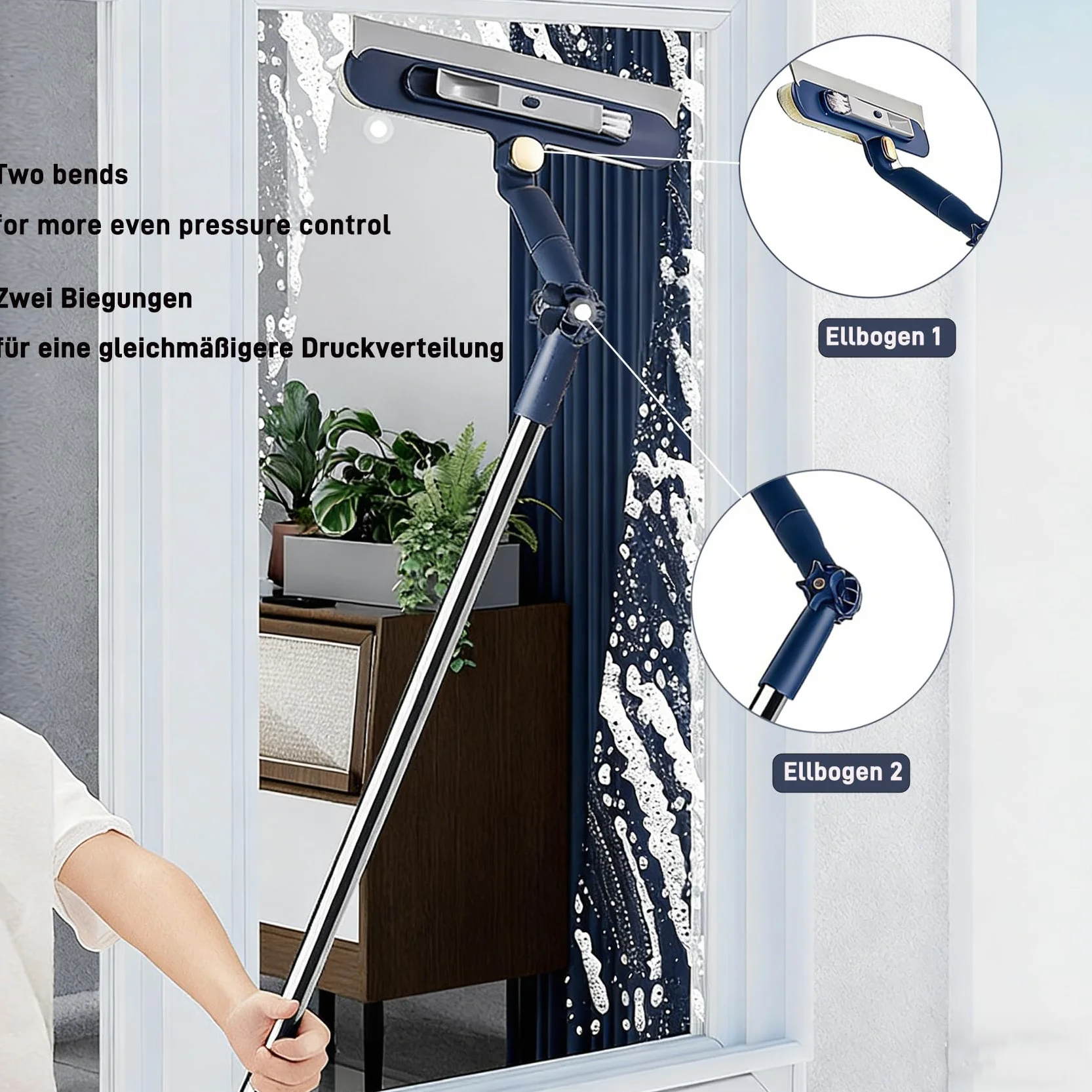 Myjka do okien 2 w 1 z uchwytem teleskopowym 120 cm, ściągacz obracany 180°