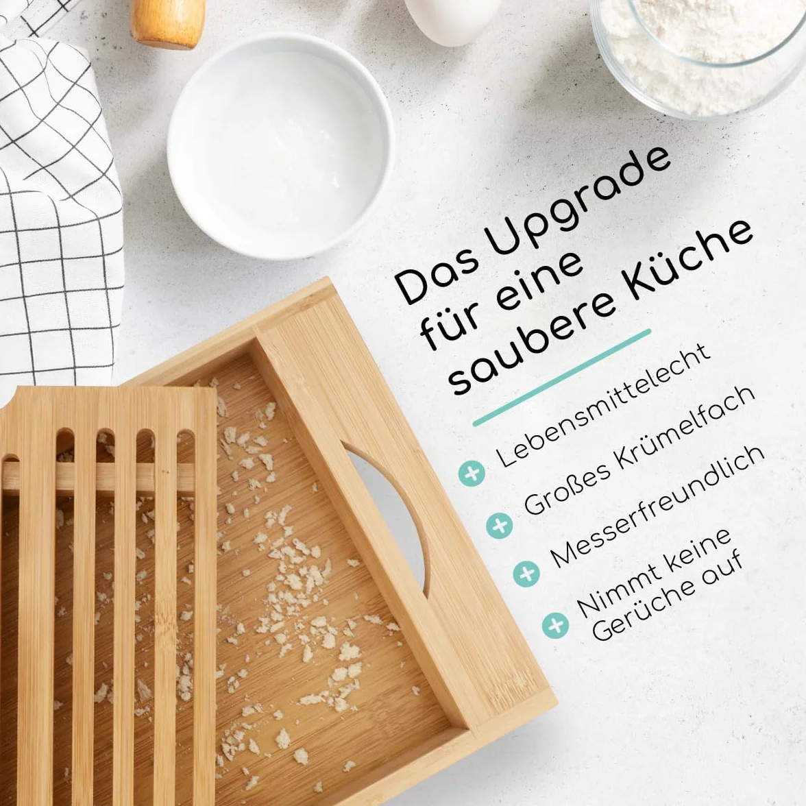 Bambusowa deska do krojenia chleba z półką na okruchy – deska do krojenia z kratką na okruchy I gruba deska drewniana I deska do krojenia chleba, bagietek i bułek, deska do serwowania