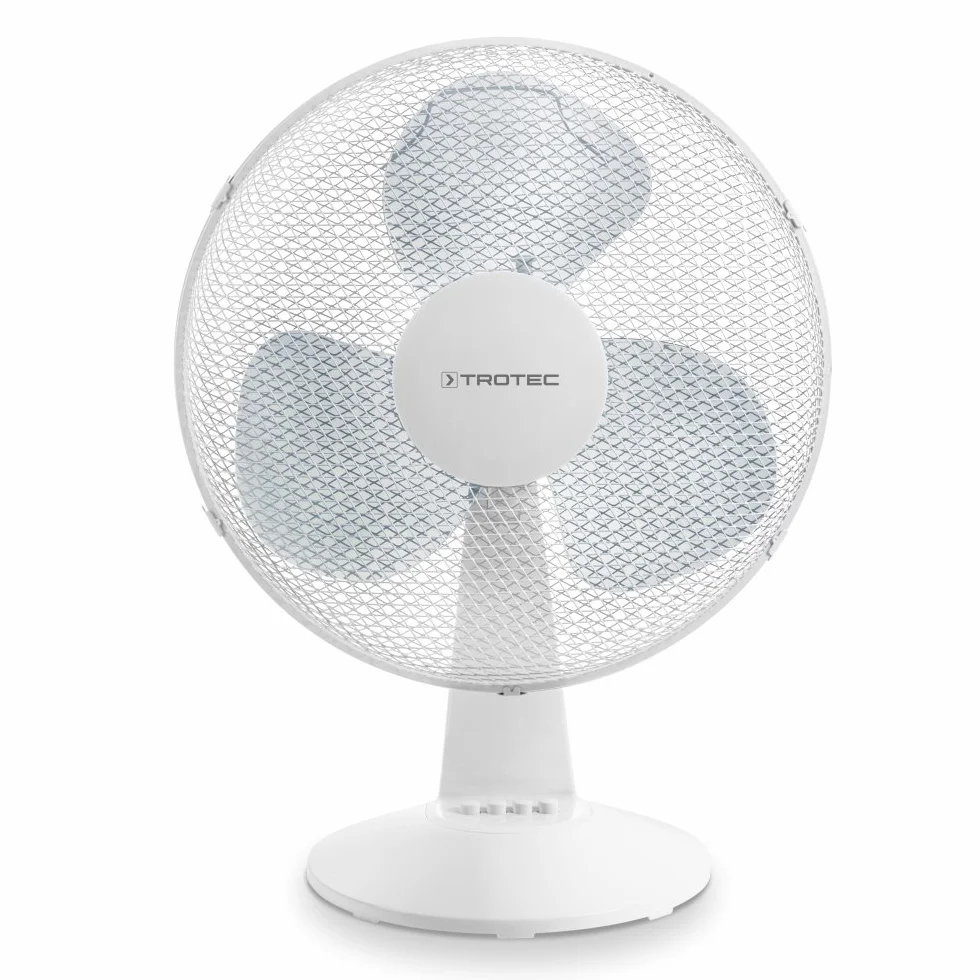 TROTEC Wentylator stołowy TVE 15 – 40 Wat, oscylacja 80°, 3 stopnie prędkości, Ø 40 cm, bardzo cichy, biały