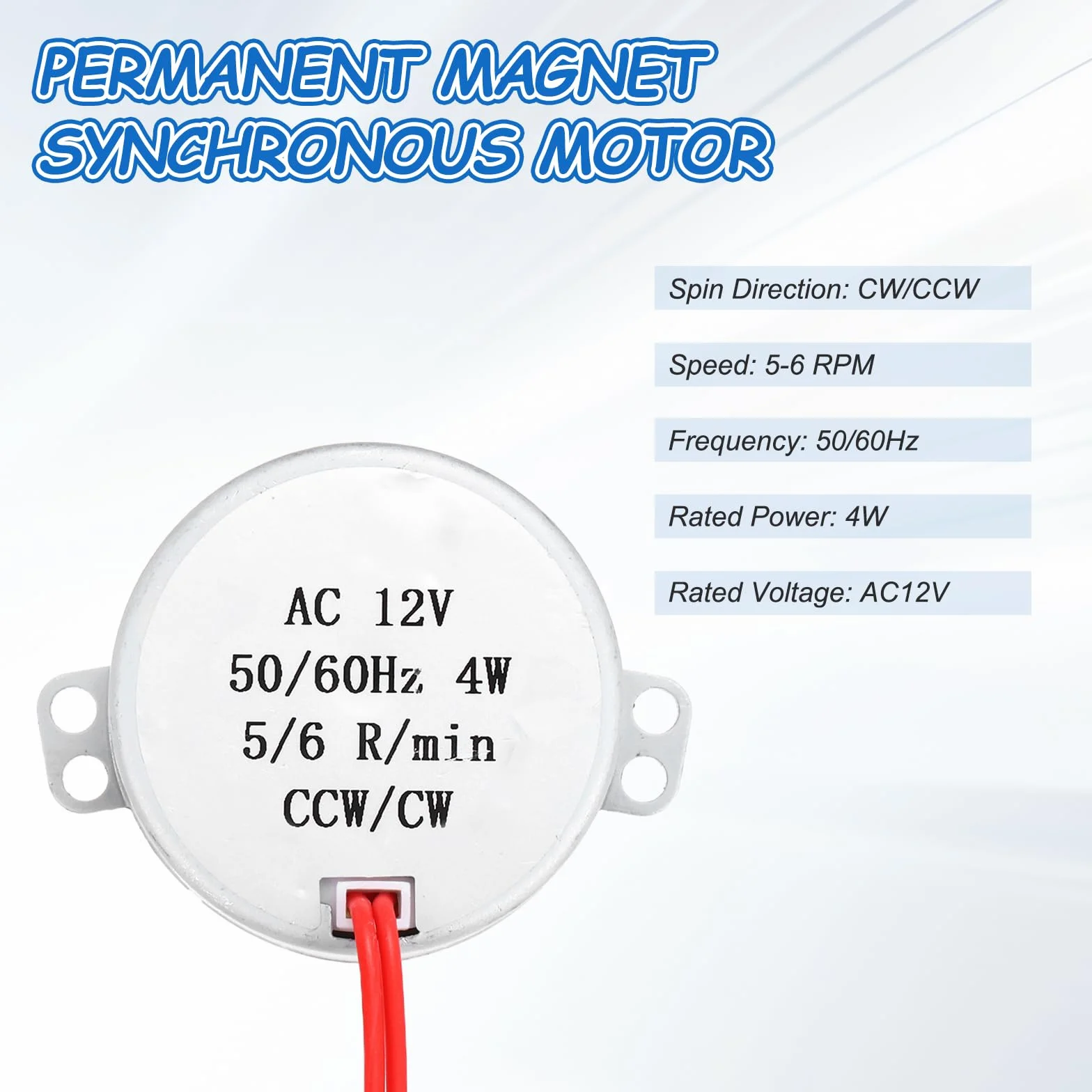 QUARKZMAN Silnik synchroniczny AC12 V 50/60 Hz 5-6 RPM CW/CCW 4 W fala równoległa, niska prędkość, powoli obrotowy silnik do wentylatorów elektrycznych, grzejników, projektów artystycznych
