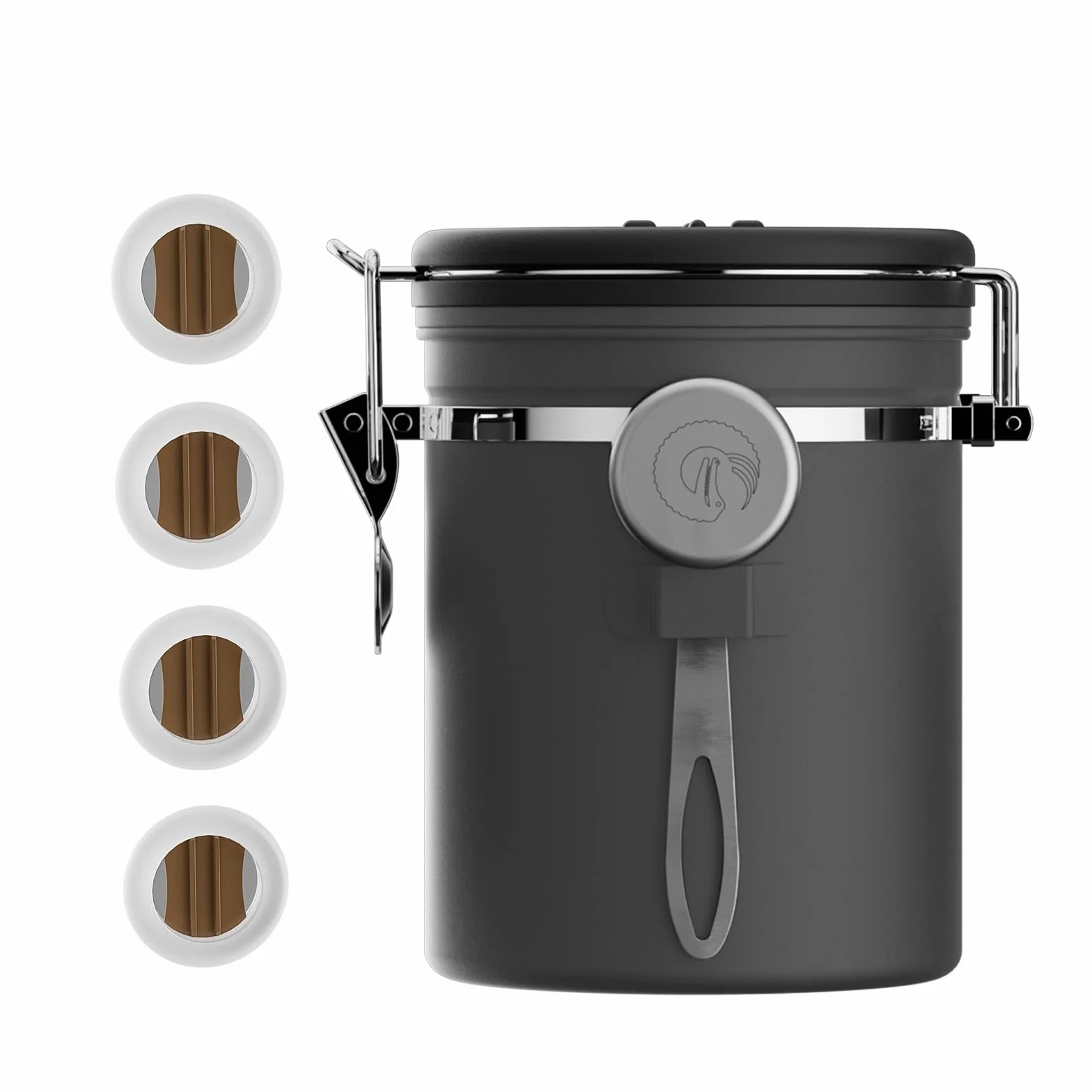 Coffee Gator Hermetyczny pojemnik na kawę 1300 ml, kuchenny pojemnik do przechowywania żywności ze stali nierdzewnej z trackerem dat, zaworem CO2, łyżeczką do mielonej kawy, ziaren kawy, herbaty