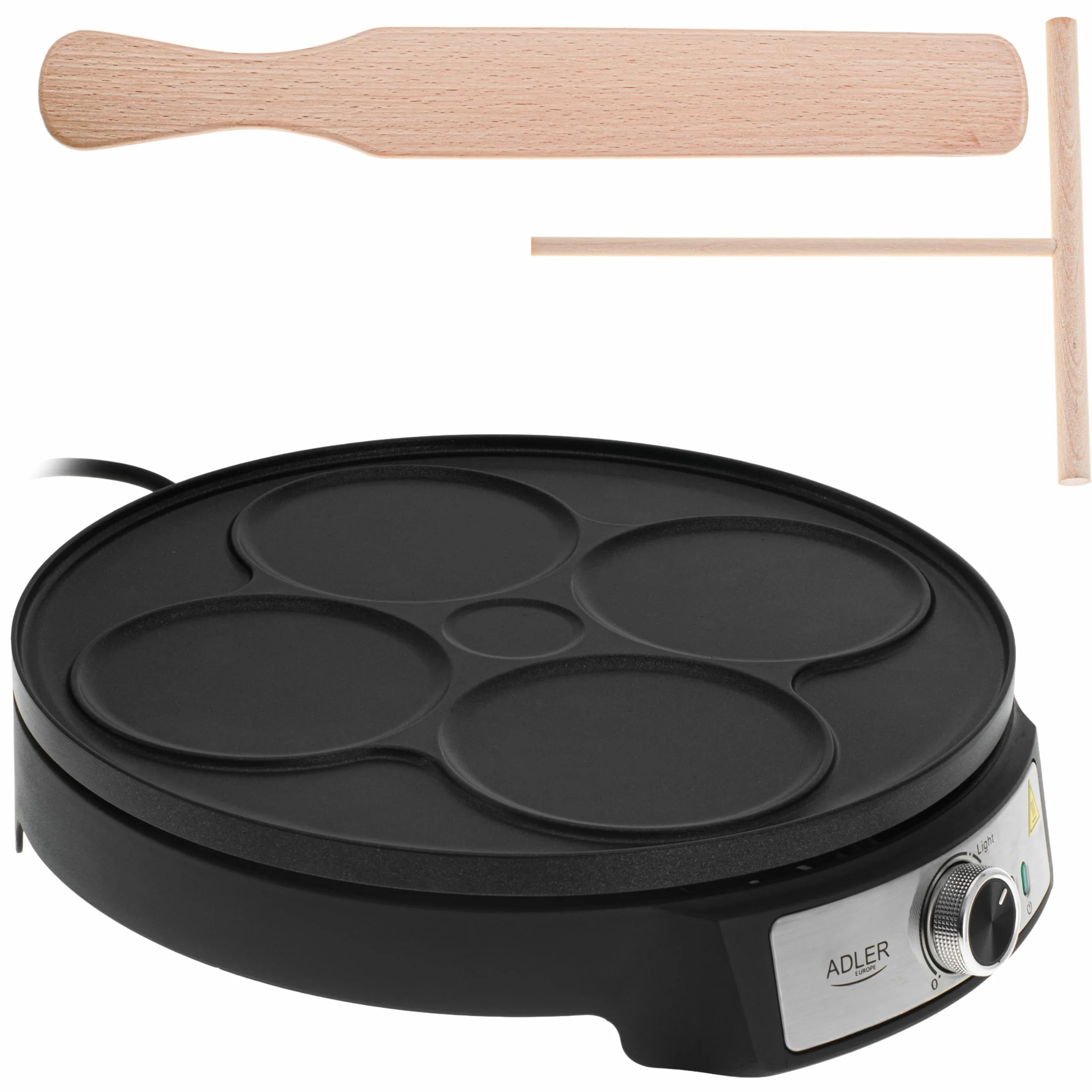 Adler Crepe Maker [Ø 30 cm] elektryczna z rozdzielaczem ciasta i łopatką | płyta do robienia naleśników z powłoką zapobiegającą przywieraniu + bezstopniowa regulacja temperatury | 1600 W pancake Maker