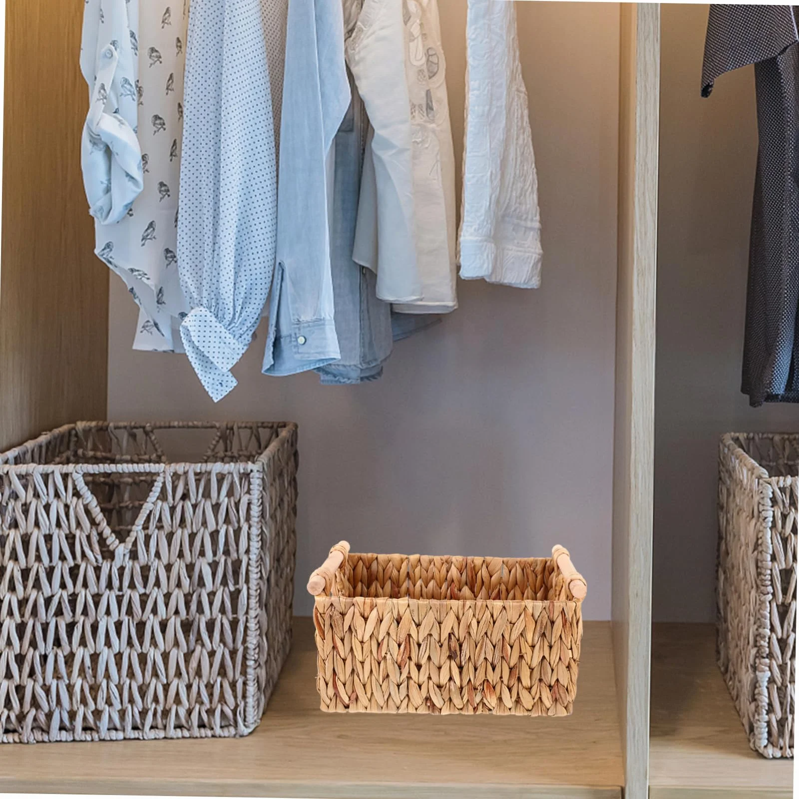 CHILDWEET Koszyk Wykonany z Trawy Wodnej Naturalny Koszyk Woven Do Przechowywania Dekoracyjny Organizer Do Zabawek i Biura