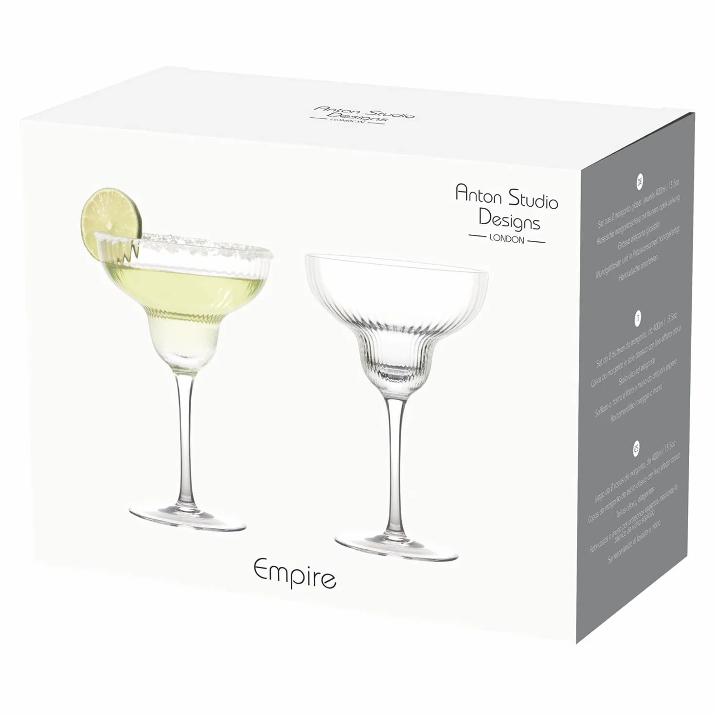 Empire Ręcznie robione kieliszki do margarity idealne do margarity, daiquiris, pina colady lub deserów - 400 ml - Przezroczyste - Zestaw 2 eleganckich kieliszków koktajlowych