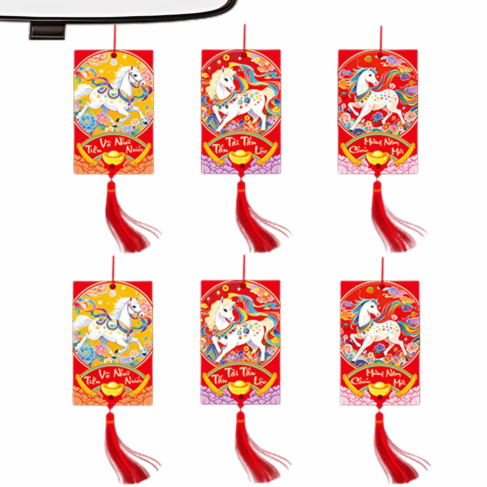 Vietnamese Lunar Horse Year Paper Charm Decorations 6-Piece for Holiday Home Doorway Tree Wall Door Party Office