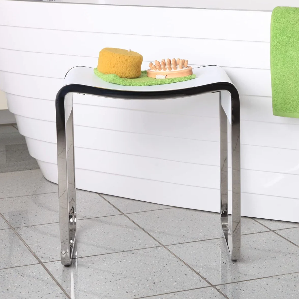 Four & More Taboret łazienkowy, fotel prysznicowy, luksusowy spa, designerski sztuczny kamień, wykonany z wysokiej jakości litego kamienia