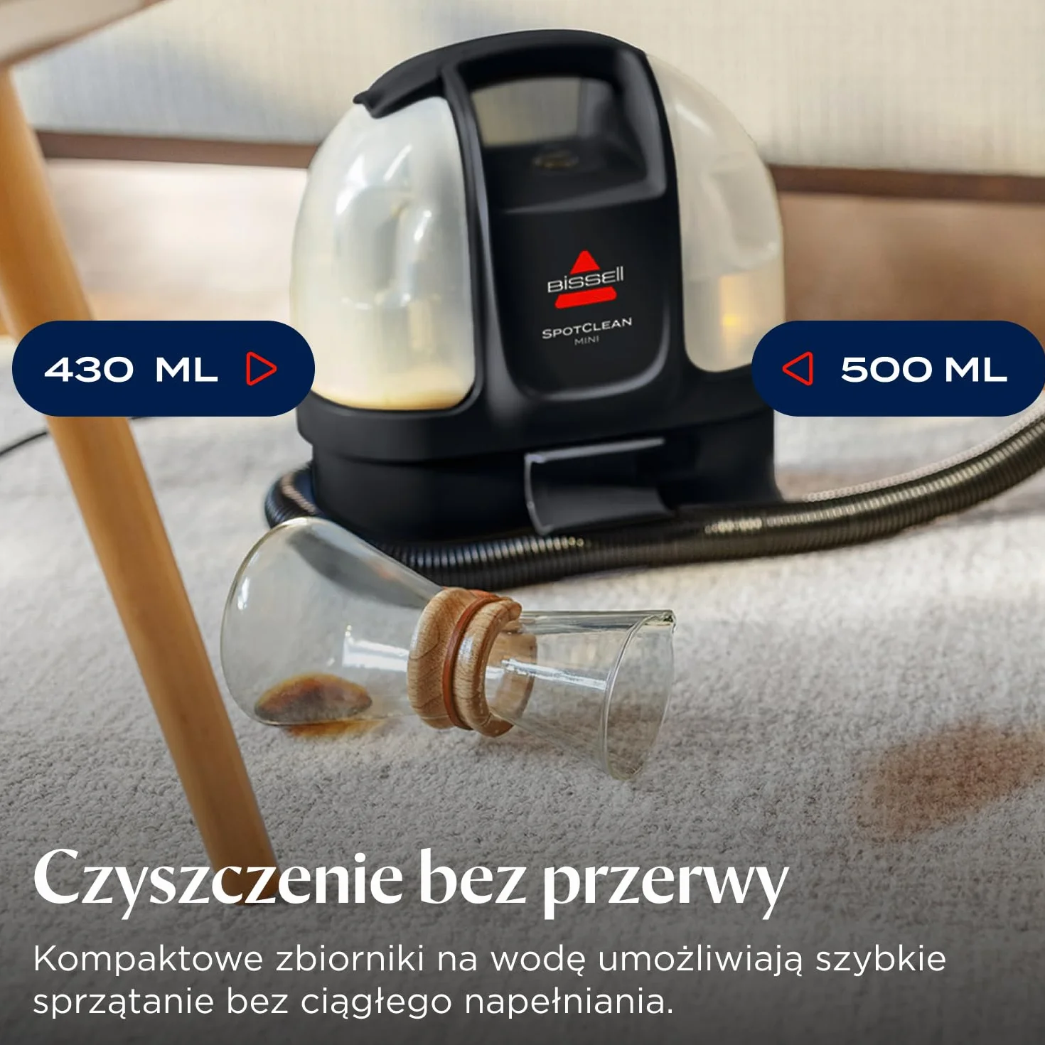 BISSELL SpotClean Mini Odkurzacz do Dywanów z Przewodem, Przenośny Odkurzacz do Prania Dywanów, Idealny do Szybkiego Czyszczenia, Kompaktowy i Lekki, Do Samochodu, Kanapy i Więcej, 41491