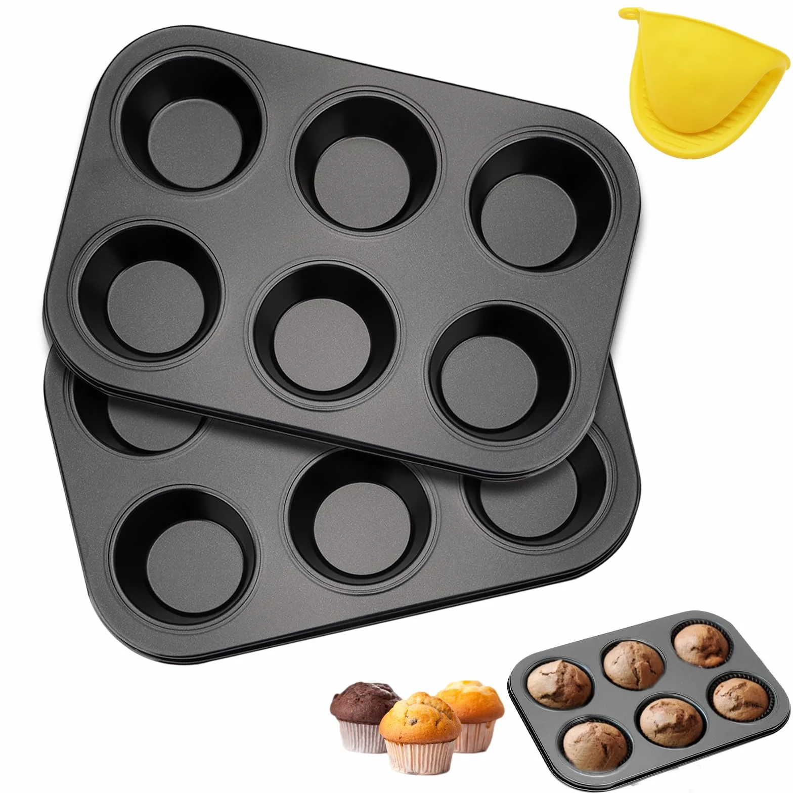 APOMOONS 2 sztuki nieprzywierająca forma z 6 foremkami do muffinek formy do muffinek forma do muffinek nieprzywierająca powłoka odpowiednia do babeczek babeczek Brownies 26,5 x 18,5 x 3 cm