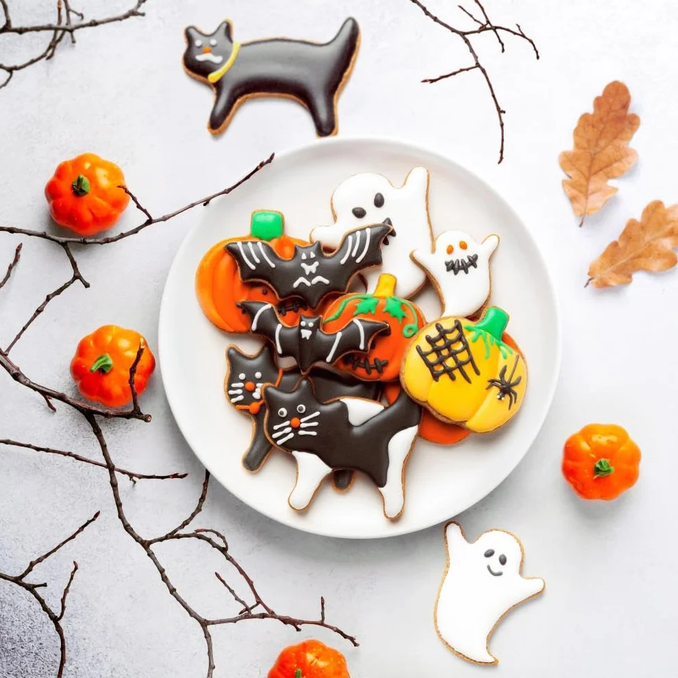 Zestaw foremek do ciastek na Halloween, 12 sztuk foremek do ciastek ze stali nierdzewnej, kształty, dynia, duch, nietoperz i kot, do dekoracji na Halloween, jedzenie, przyjęcie