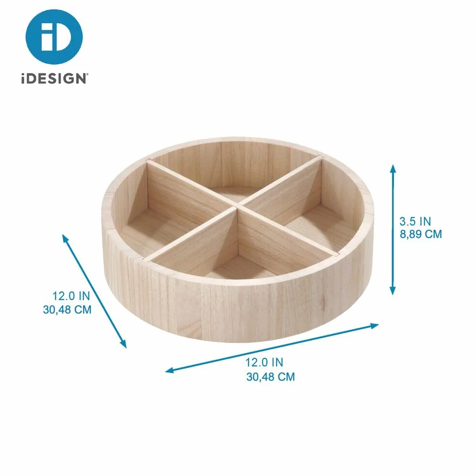 iDesign 30,5 cm gramofon Lazy Susan z wyjmowaną przegrodą, naturalne drewno Paulownia, jasnobrązowy