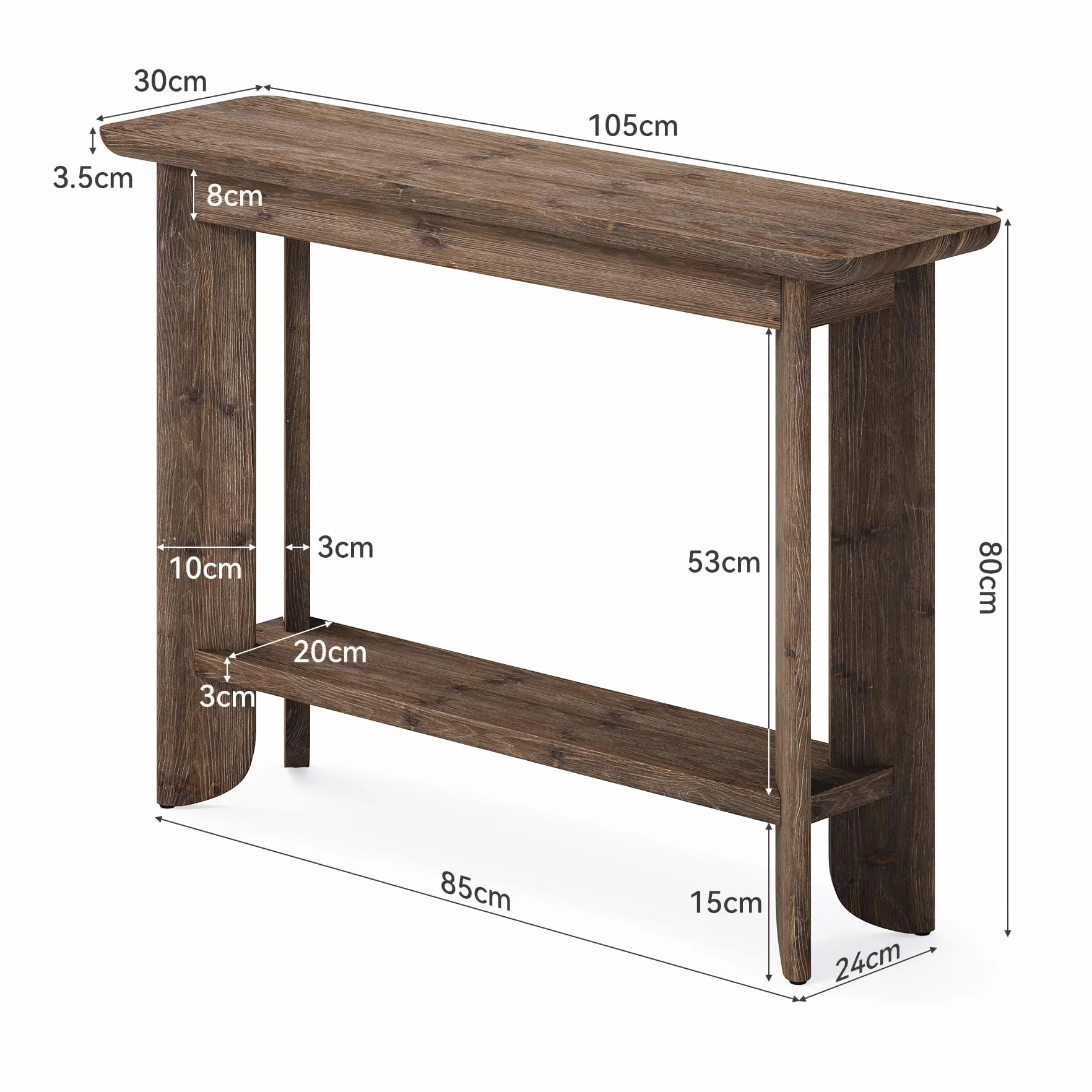 Stół konsolowy z litego drewna 105 cm, 2 w 1, stół do przedpokoju i sofy, stół z prawdziwego drewna orzechowego z półką, wąska konstrukcja do przedpokoju i salonu, łatwy montaż 30 minut