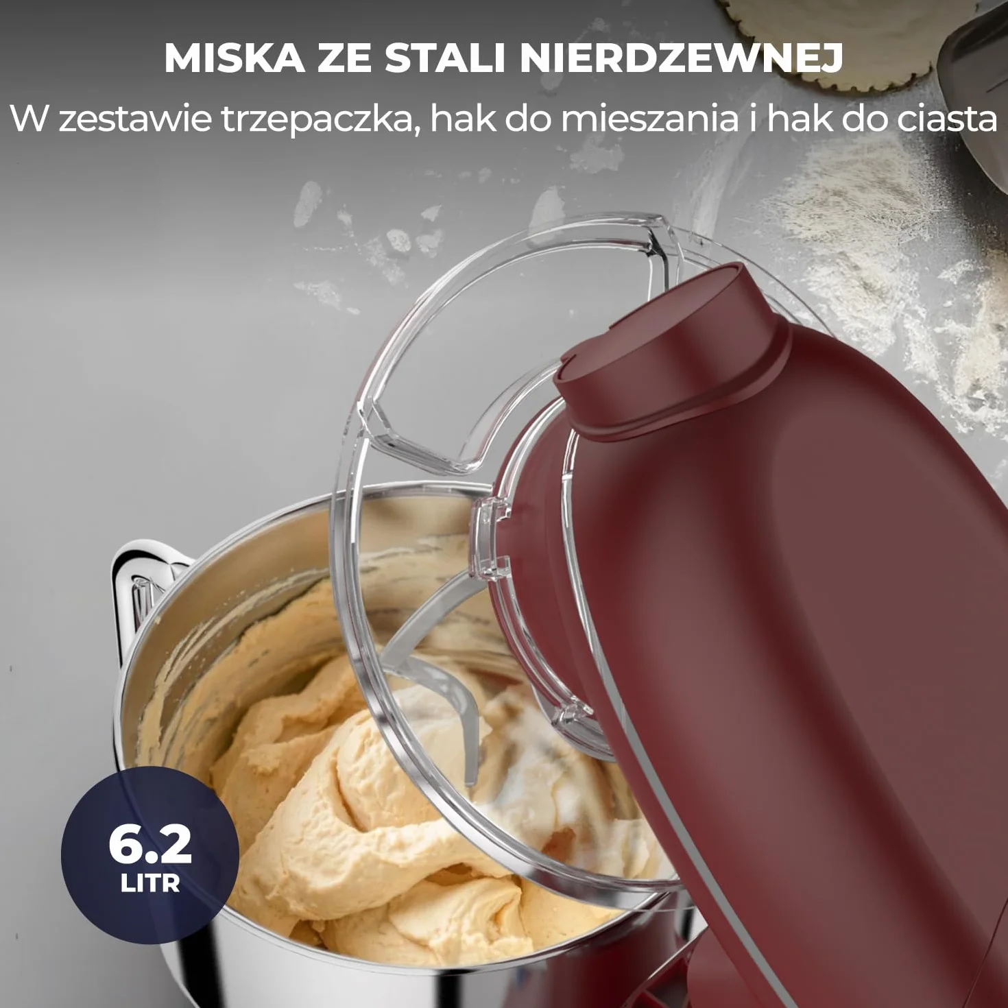 Robot kuchenny 2000 W, robot kuchenny, procesor żywności, miska do mieszania 6,2 l, w zestawie maszynka do mielenia mięsa, blender i dodatkowe akcesoria (Czerwony)