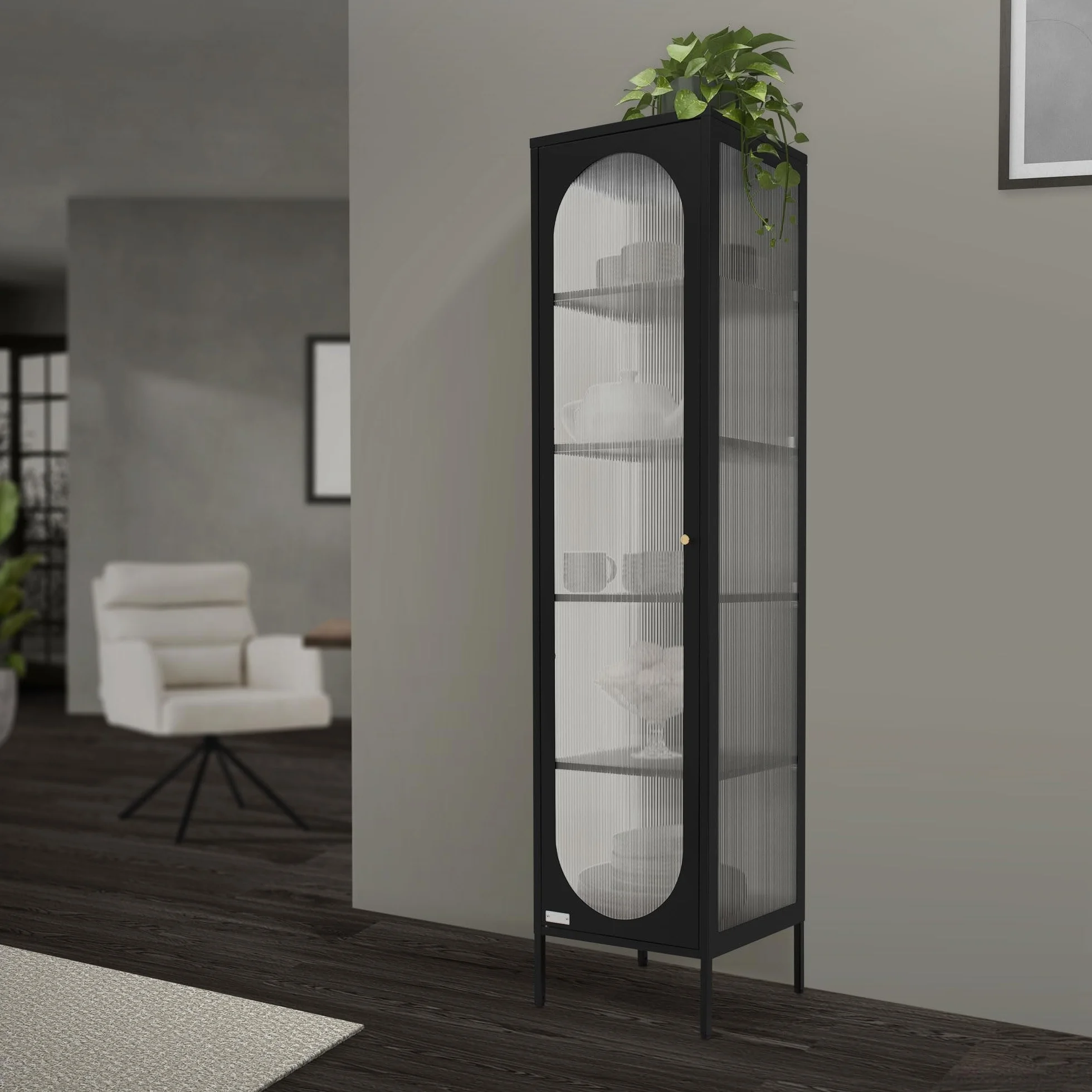 Gablota metalowa 42x175x40 cm czarna wąska z 5 półkami i drzwiami industrialna szafka na dokumenty